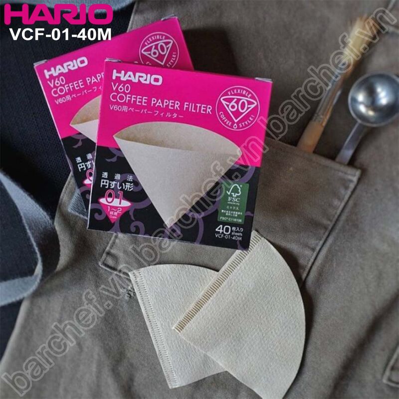 Giấy lọc cà phê bột màu nâu Hario VCF-01-40M (Papper Filter Brown for 1 Dripper 40 sheets, VCF-01-40M)