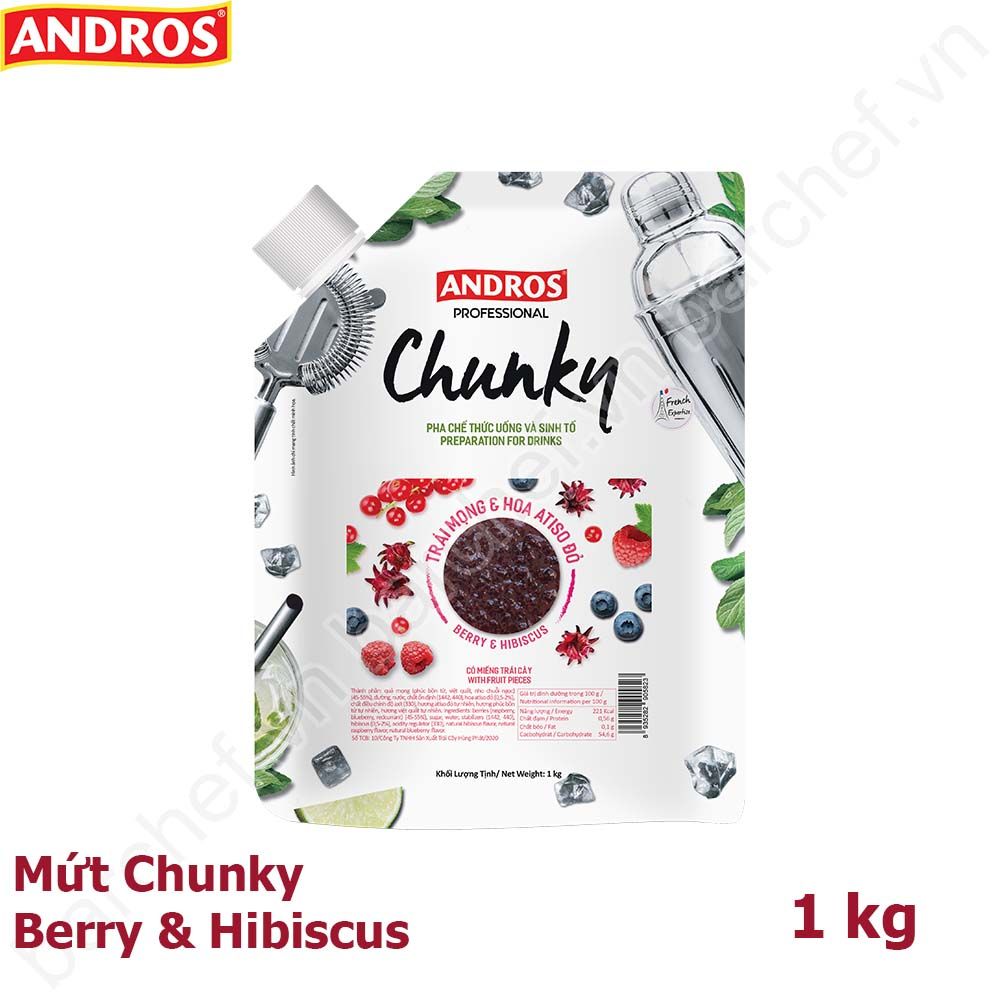 Mứt Chunky Trái mọng và hoa Atiso đỏ Andros (Berry and Hibiscus Chunky) - túi 1kg