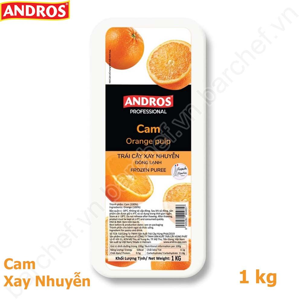 Cam xay nhuyễn đông lạnh Andros (Orange Pulp Frozen Puree) - hộp 1kg