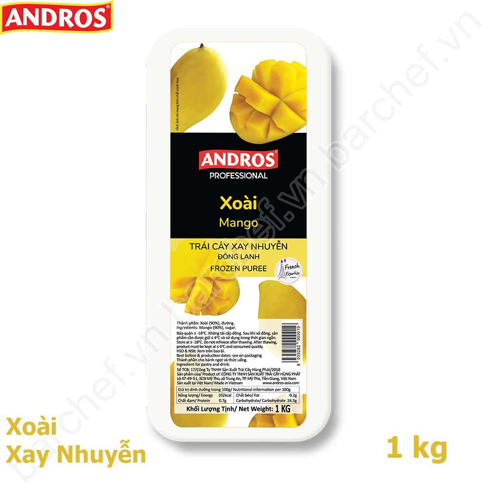 Xoài xay nhuyễn đông lạnh Andros (Mango Frozen Puree) - hộp 1kg