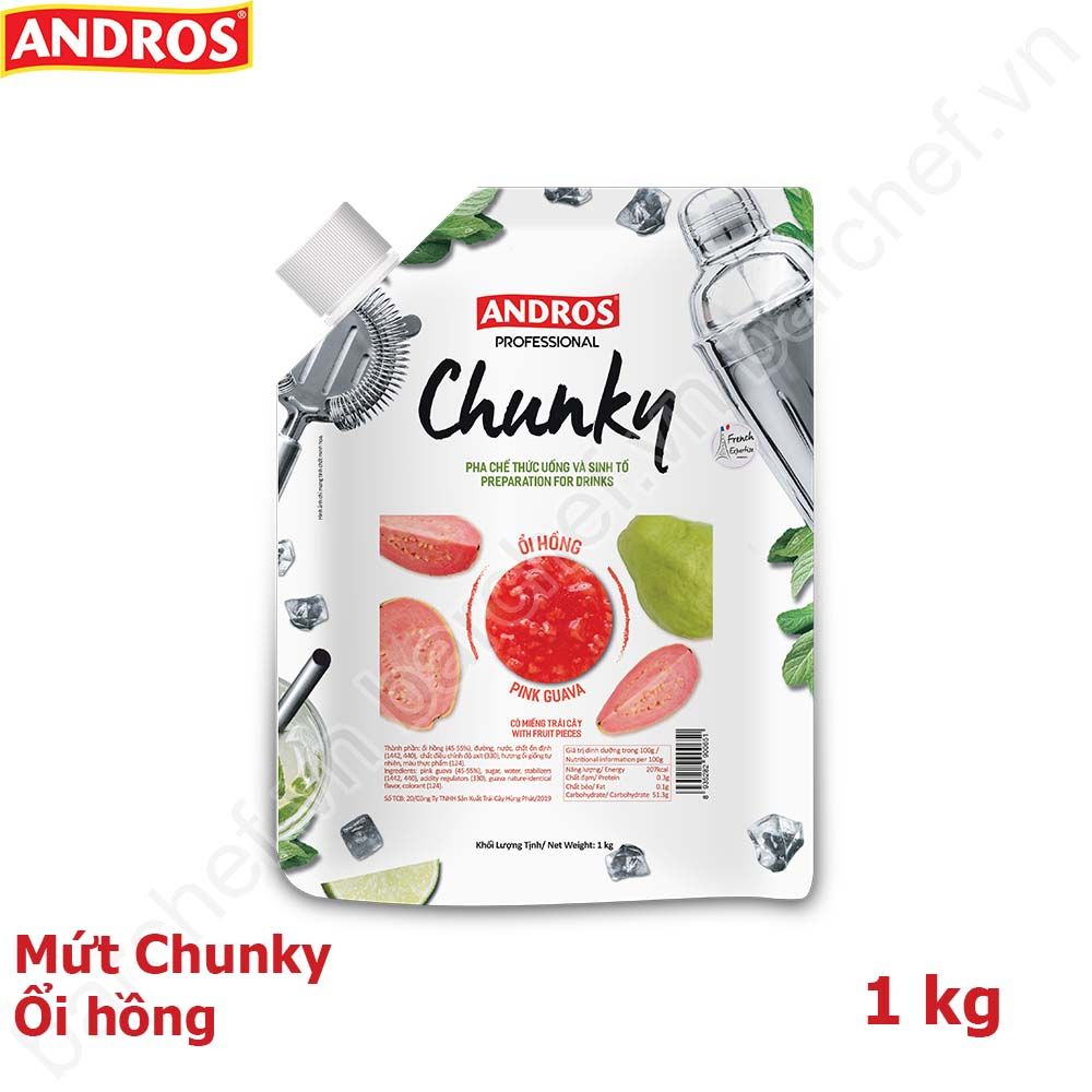 Mứt Chunky Ổi hồng Andros (Pink Guava Chunky) - túi 1kg