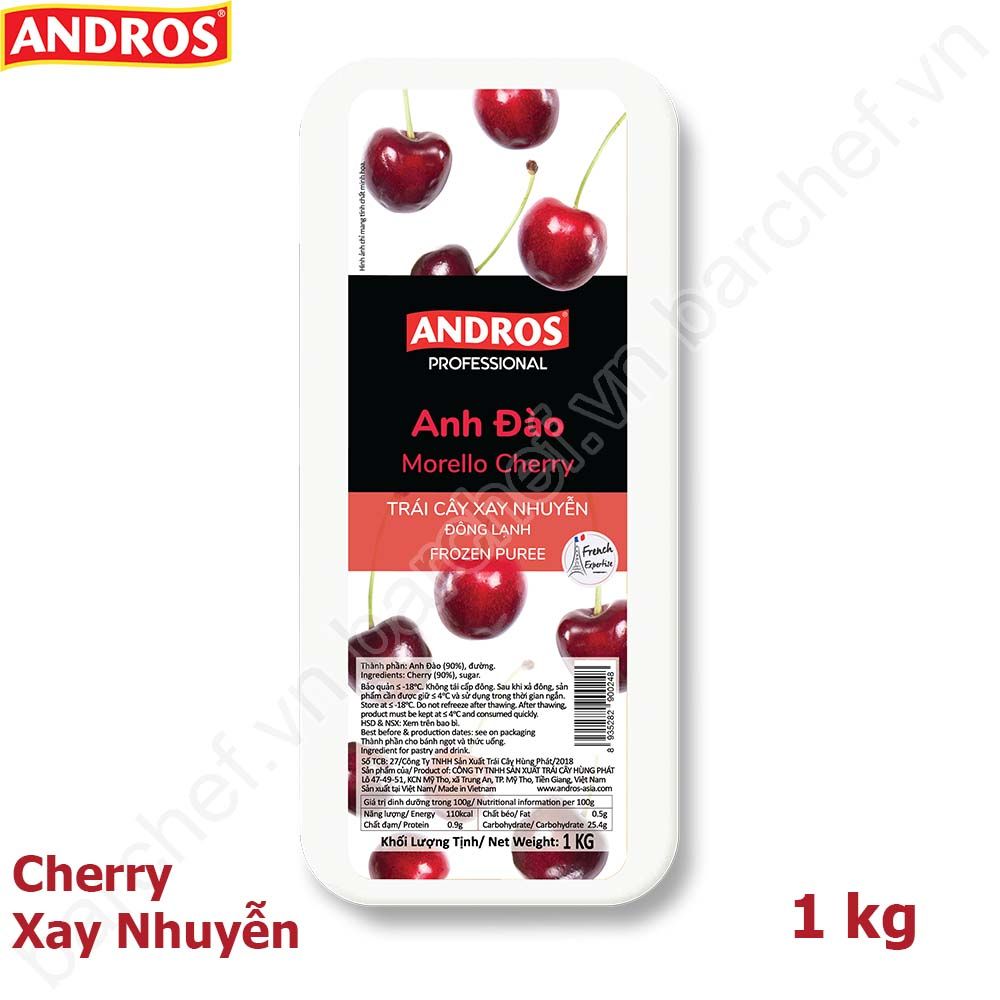 Anh đào xay nhuyễn đông lạnh Andros (Cherry Frozen Puree) - hộp 1kg