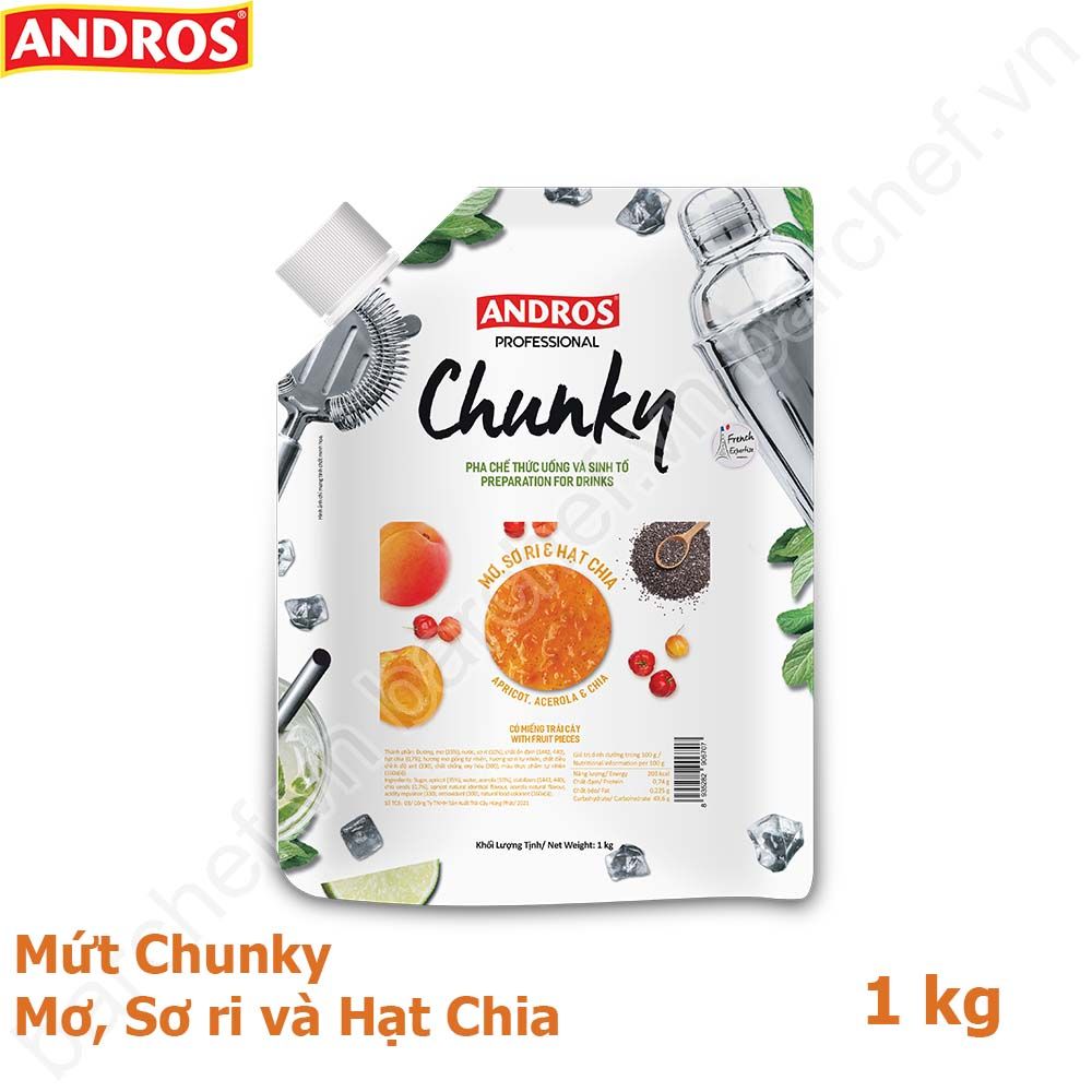 Mứt Chunky Mơ Sơ ri và hạt Chia Andros (Appricot acerola and Chia Chunky) - túi 1kg