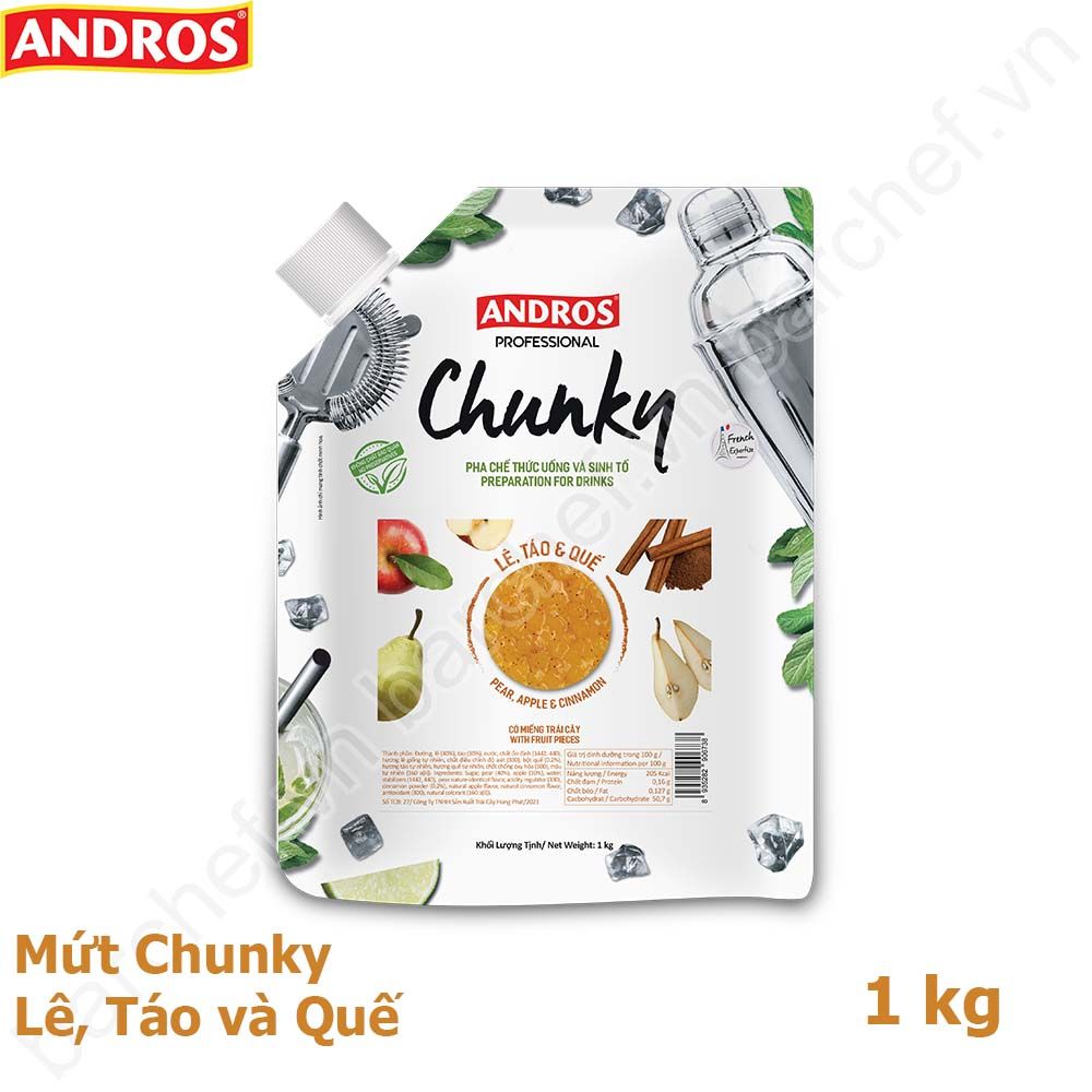 Mứt Chunky Lê, Táo và Quế Andros (Pear, Apple and Cinnamon Chunky) - túi 1kg