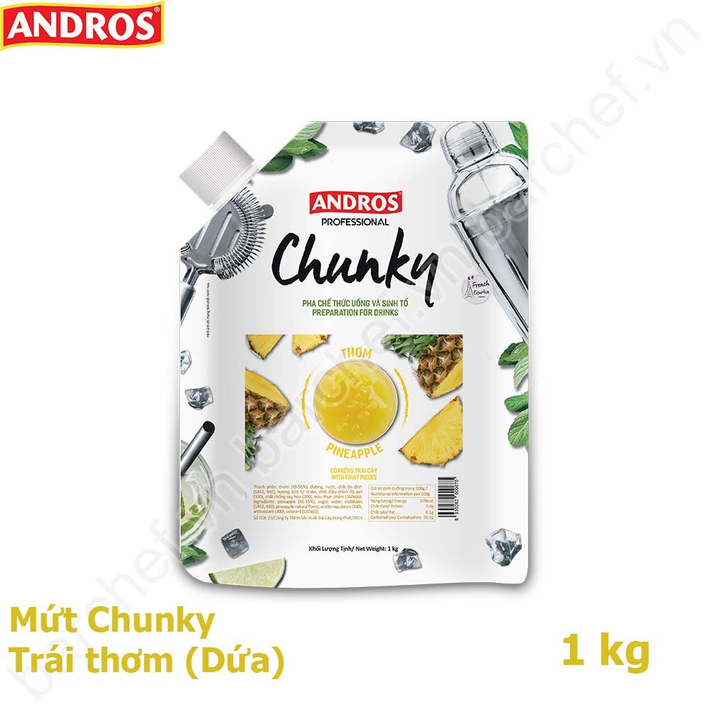 Mứt Chunky Thơm (Dứa) Andros (Pineapple Chunky) - túi 1kg