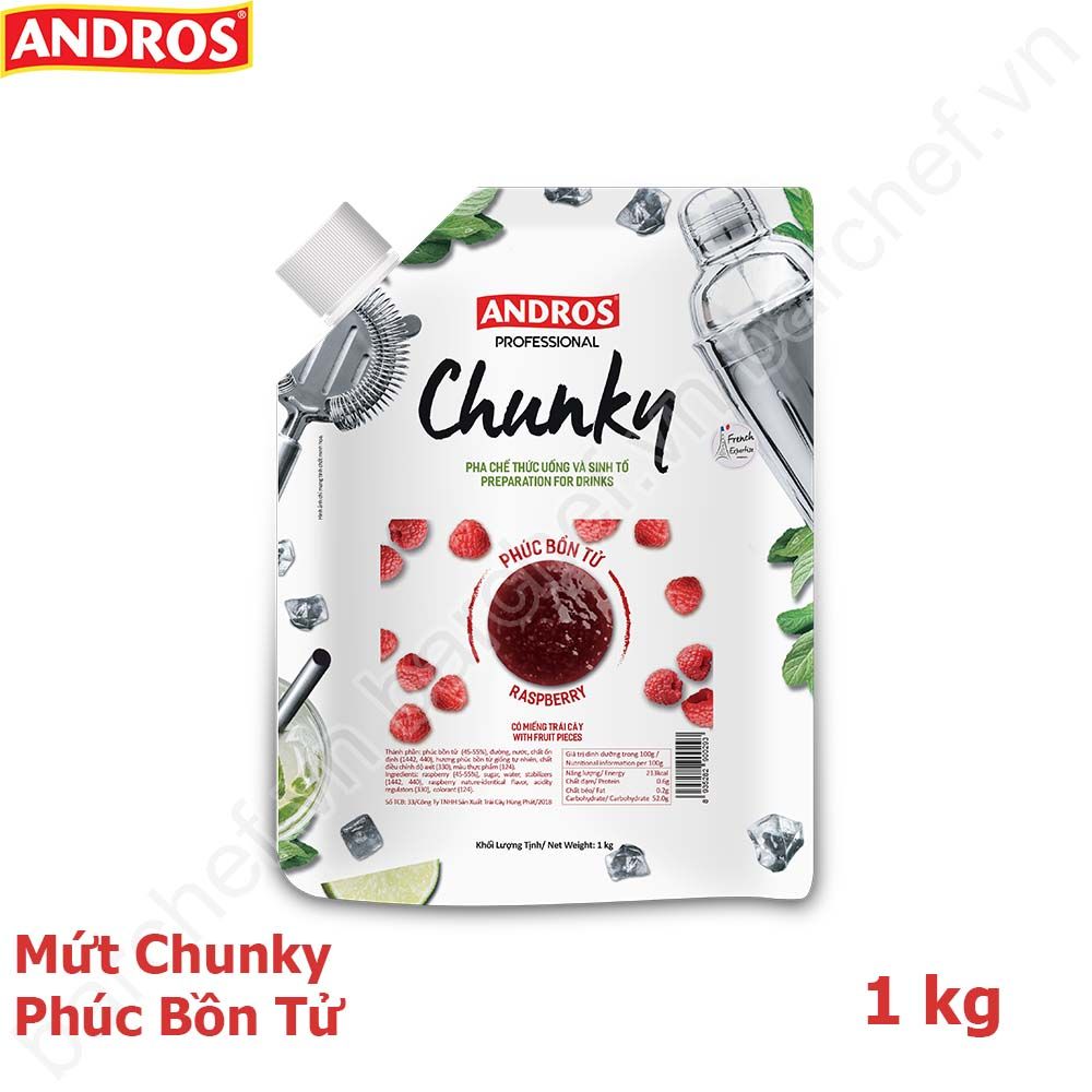 Mứt Chunky Phúc bồn tử Andros (Raspberry Chunky) - túi 1kg