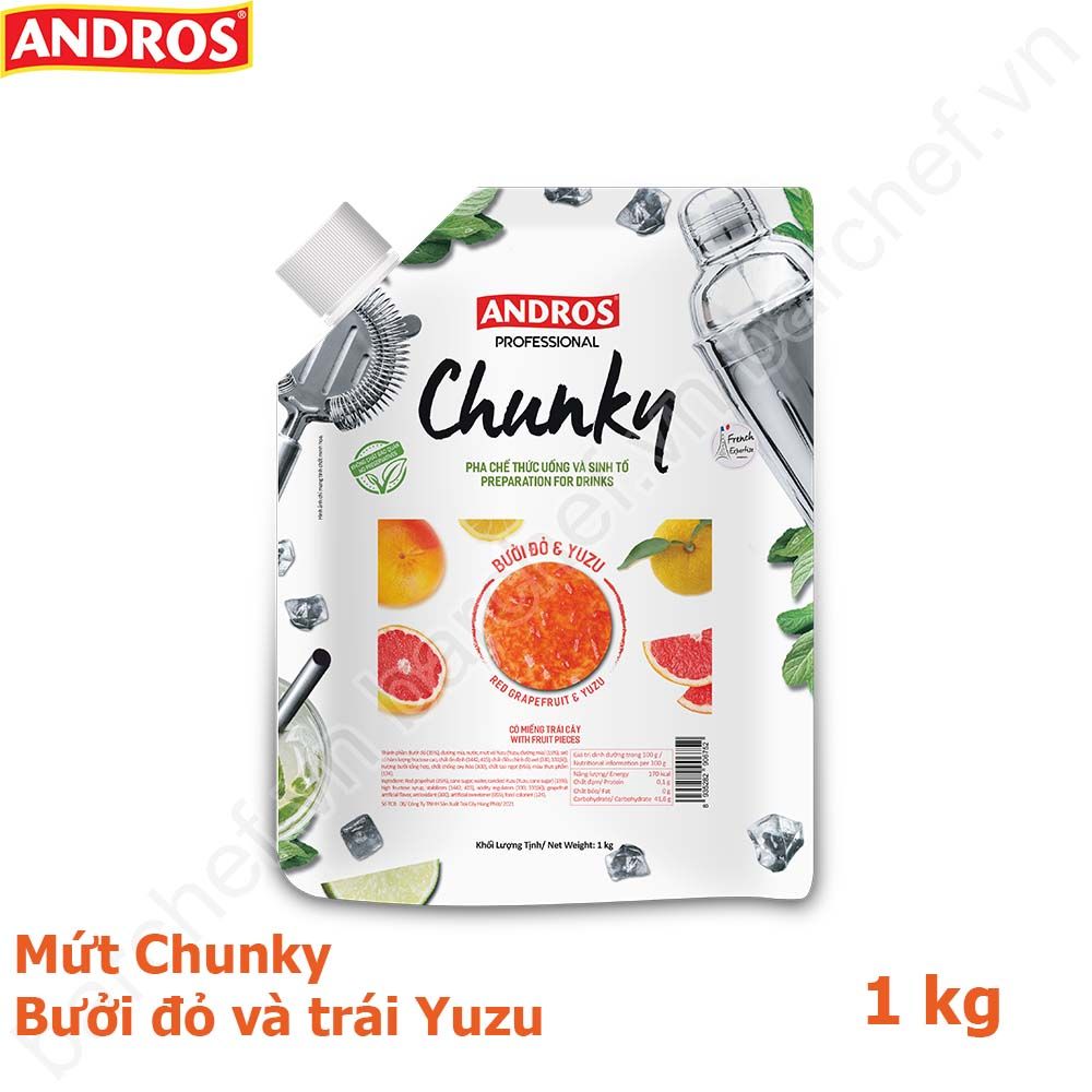 Mứt Chunky Bưởi đỏ và trái Yuzu Andros (Red Grapefruit and Yuzu Chunky) - túi 1kg