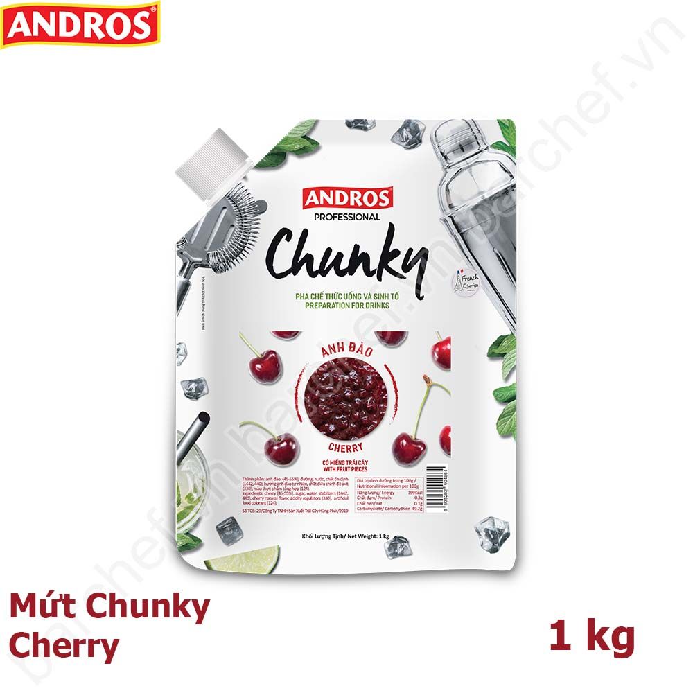 Mứt Chunky Anh đào Andros (Cherry Chunky) - túi 1kg