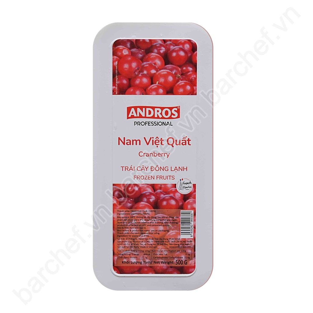 Nam việt quất nguyên trái đông lạnh Andros (Frozen Cranberry - IQF) - hộp 500g