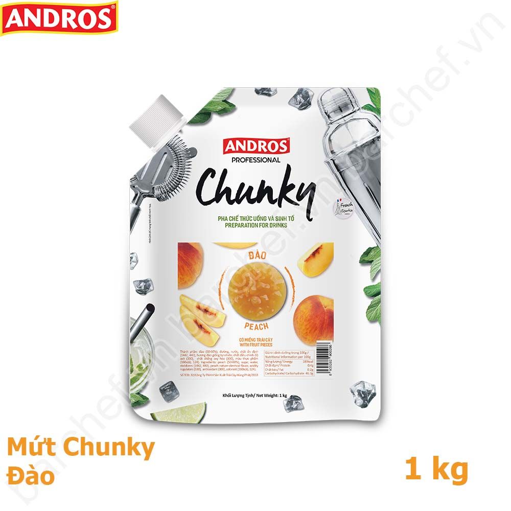 Mứt Chunky Đào Andros (Peach Chunky) - túi 1kg