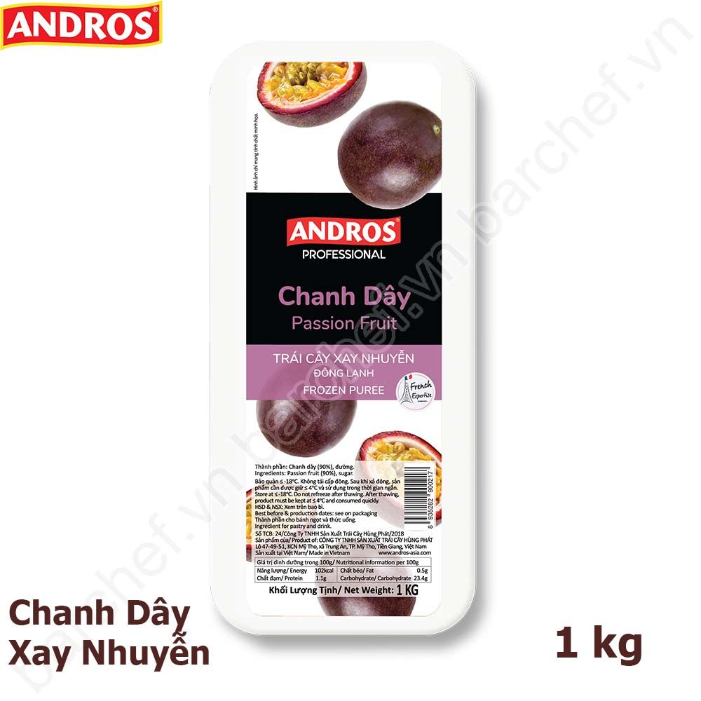 Chanh dây xay nhuyễn đông lạnh Andros (Passion Fruit Frozen Puree) - hộp 1kg