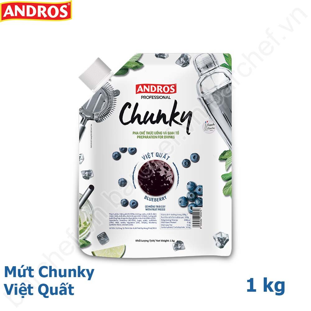 Mứt Chunky Việt quất Andros (Blueberry Chunky) - túi 1kg