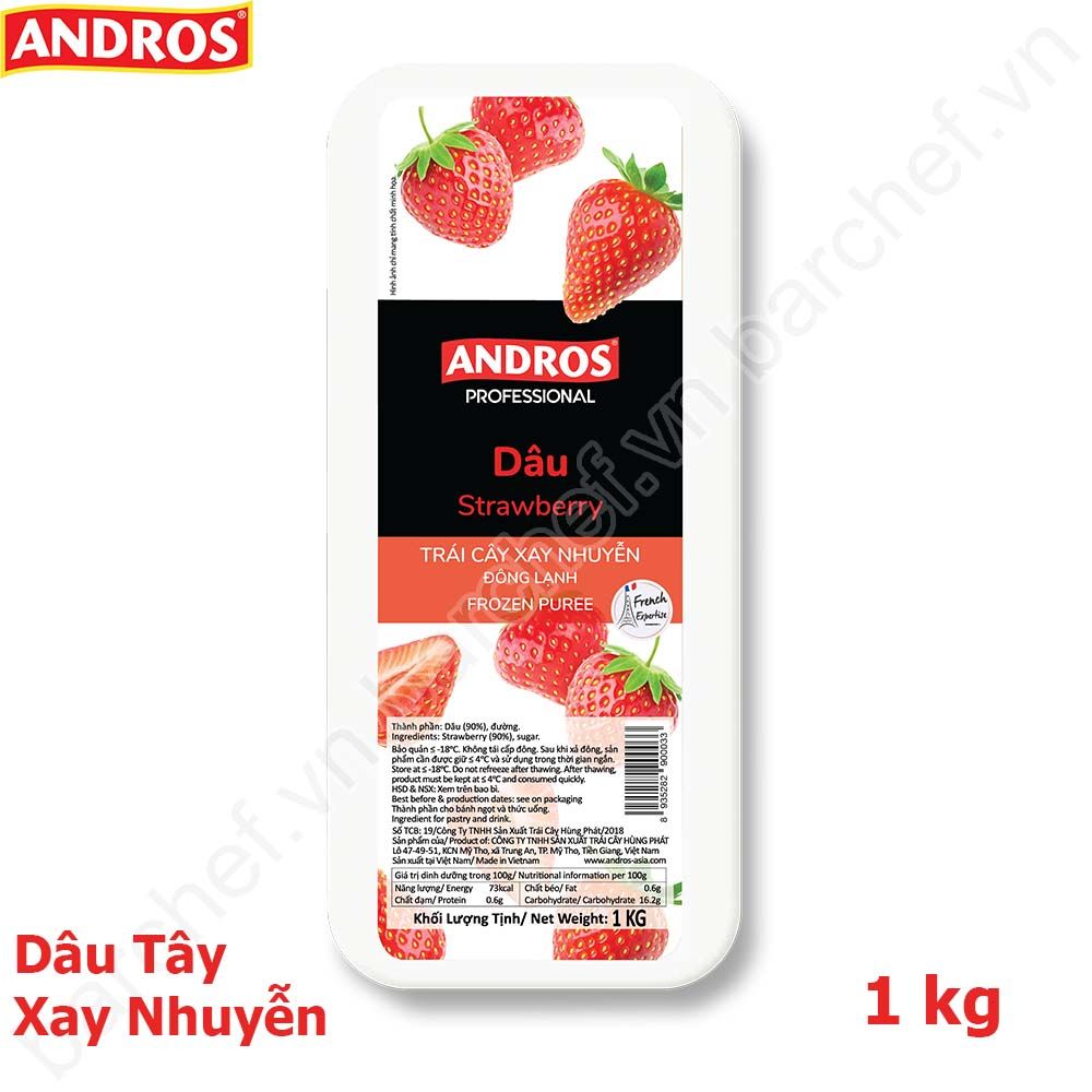 Dâu tây xay nhuyễn đông lạnh Andros (Strawberry Frozen Puree) - hộp 1kg