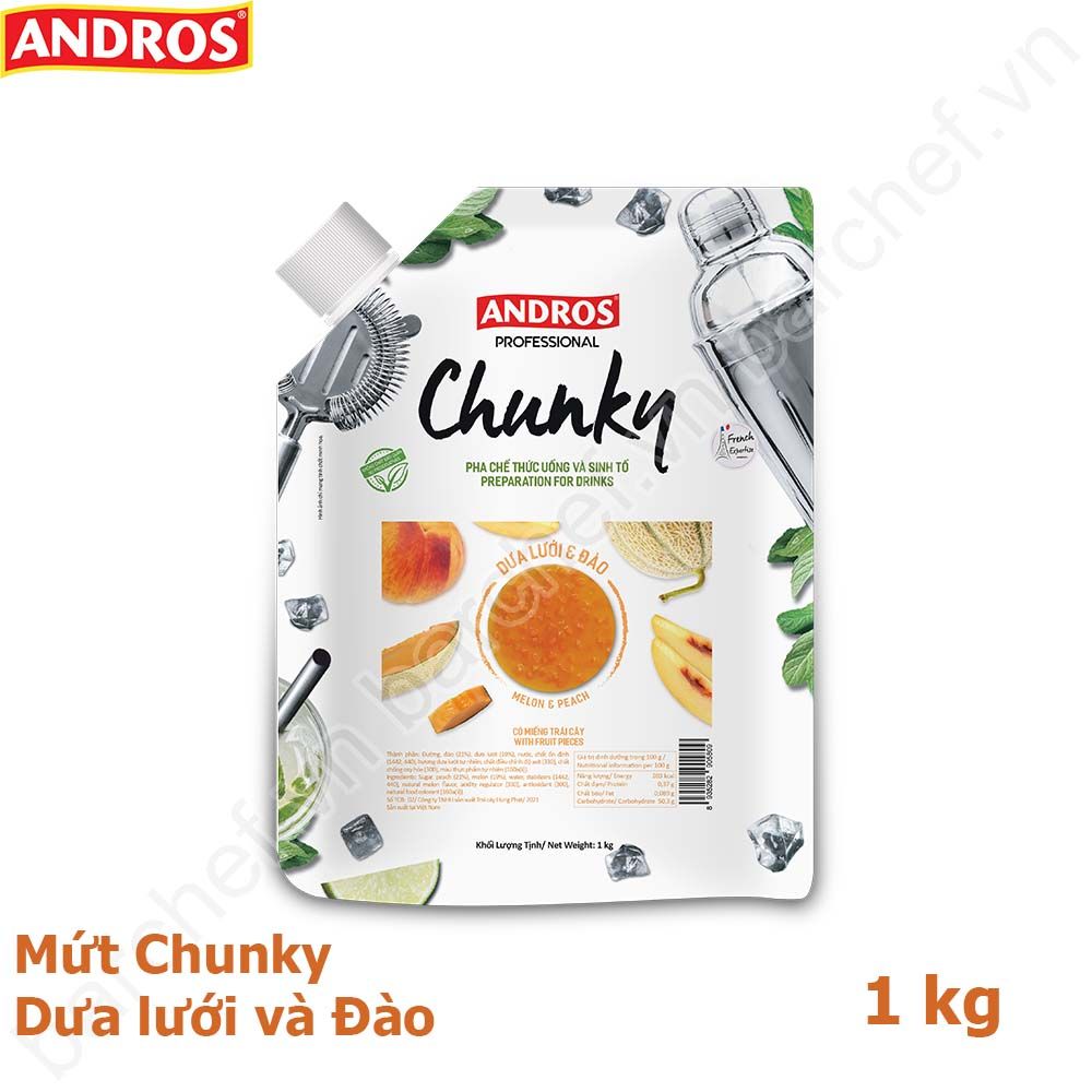 Mứt Chunky Dưa lưới và Đào Andros (Melon and Peach Chunky) - túi 1kg