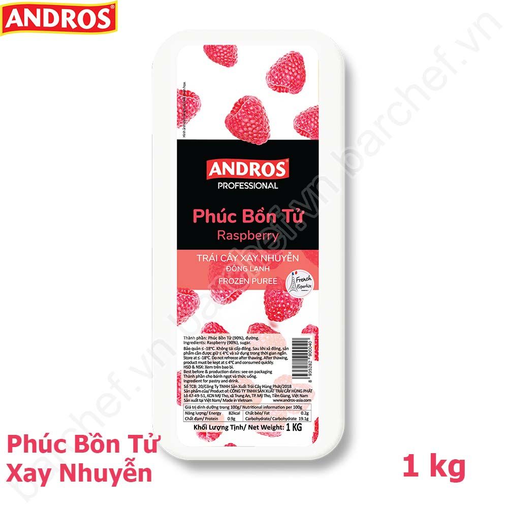 Phúc bồn tử xay nhuyễn đông lạnh Andros (Raspberry Frozen Puree) - hộp 1kg