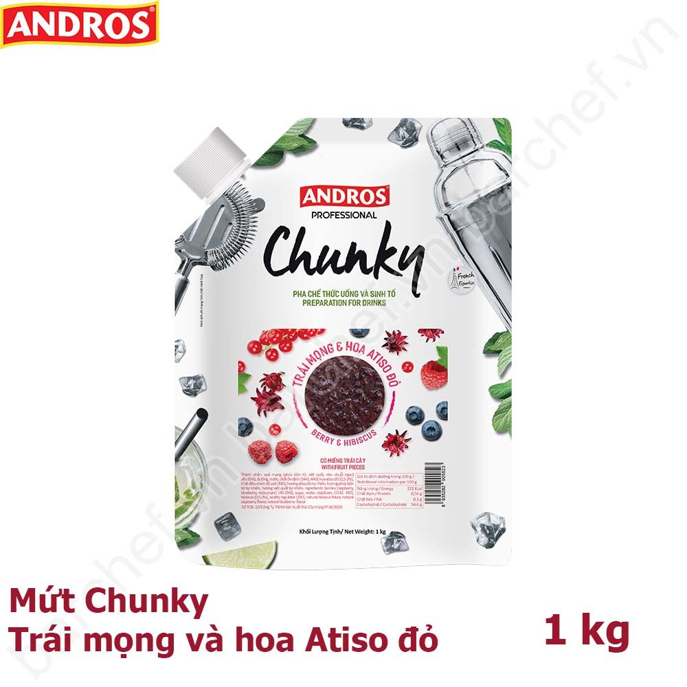 Mứt Chunky Trái mọng và hoa Atiso đỏ Andros (Berry and Hibiscus Chunky) - túi 1kg