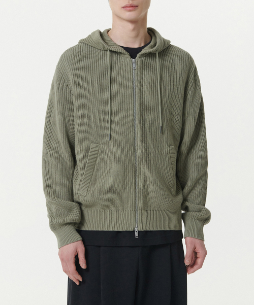 MUSIN.SA RIBBED KNIT HOODED ZIP-UP