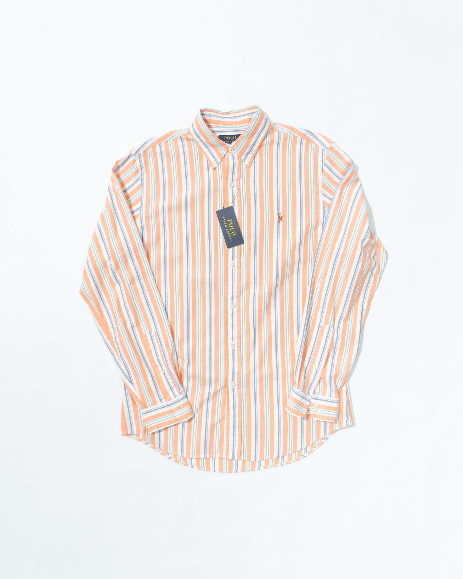 RALPH LAUREN CUSTOM FIT MULTI STRIPED OXFORD SHIRT - ORANGE