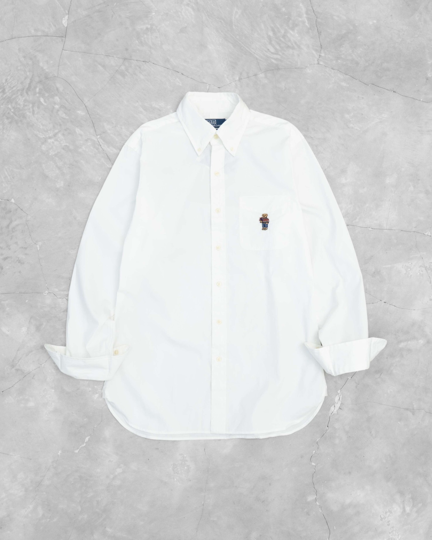 RALPH LAUREN CUSTOM FIT LG BEAR COTTON SHIRT - WHITE
