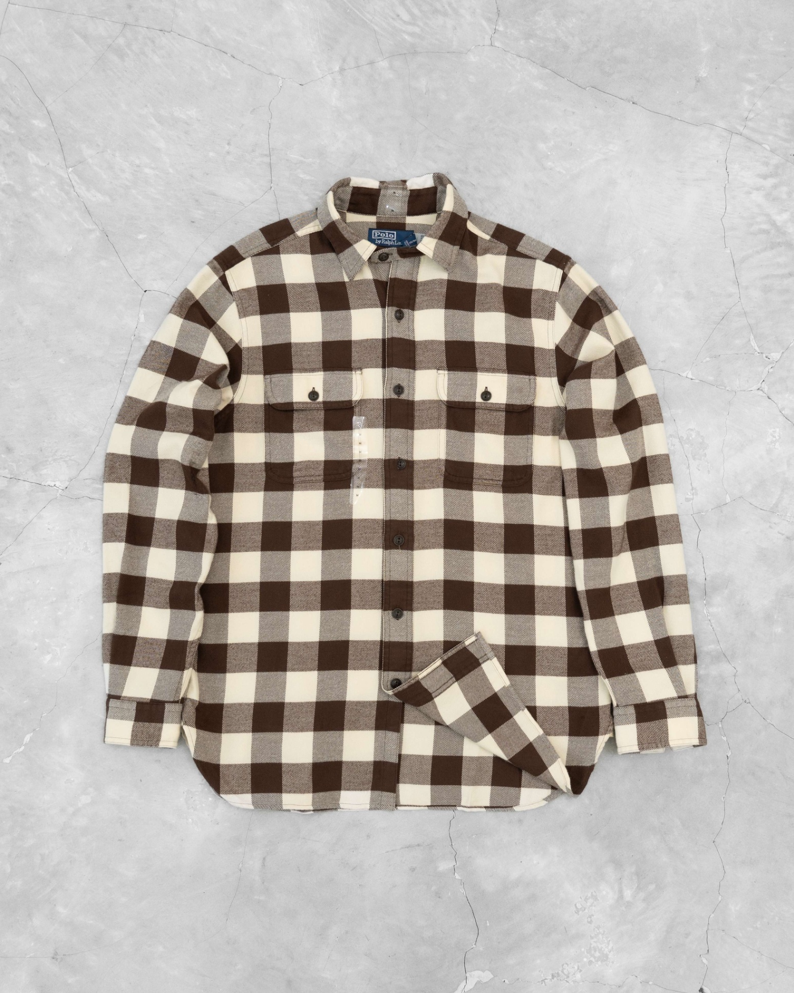 RALPH LAUREN CLASSIC FIT DOUBLE FACED CHECKED SHIRT - BROWN