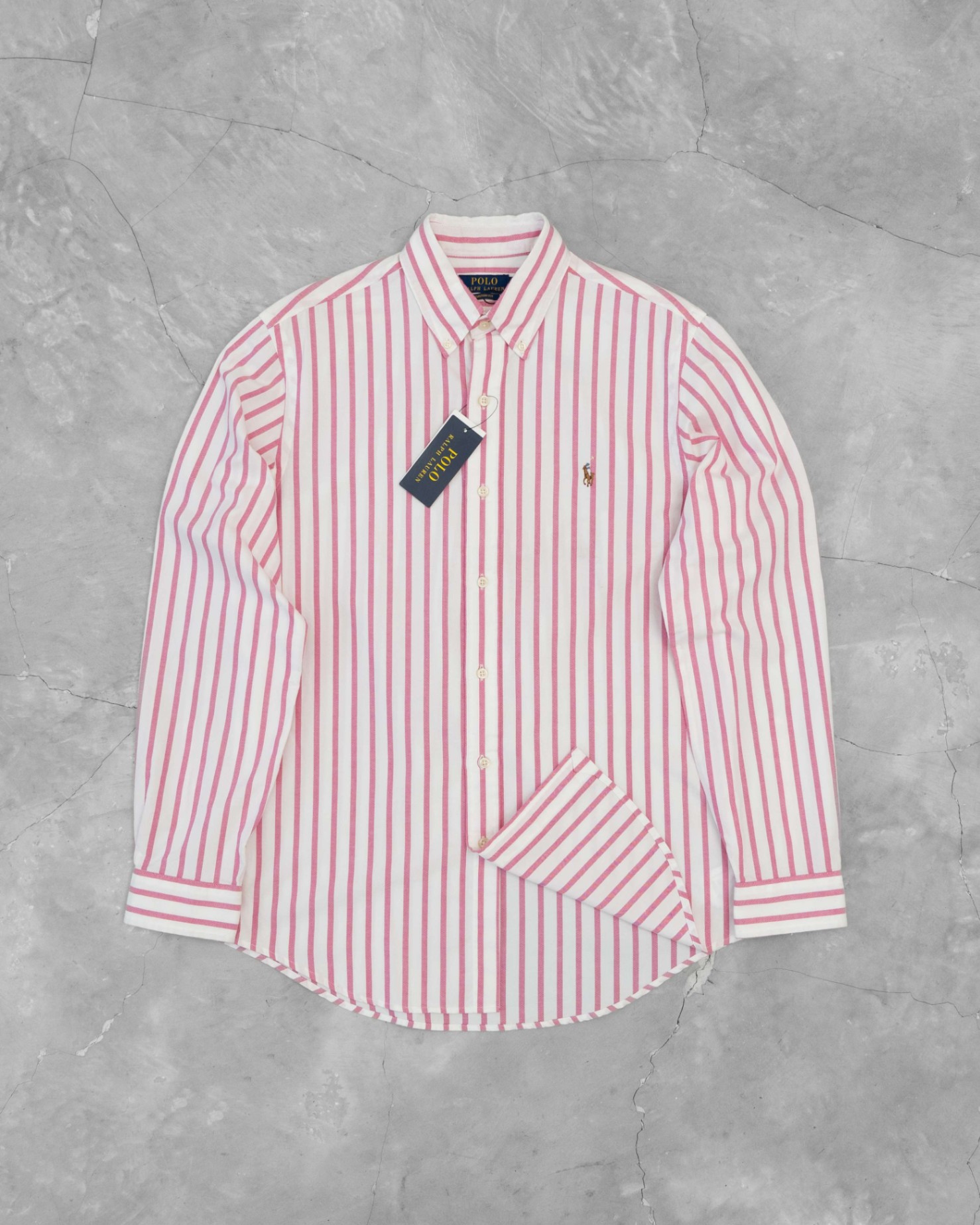 RALPH LAUREN CUSTOM FIT BIG STRIPES OXFORD SHIRT - PINK