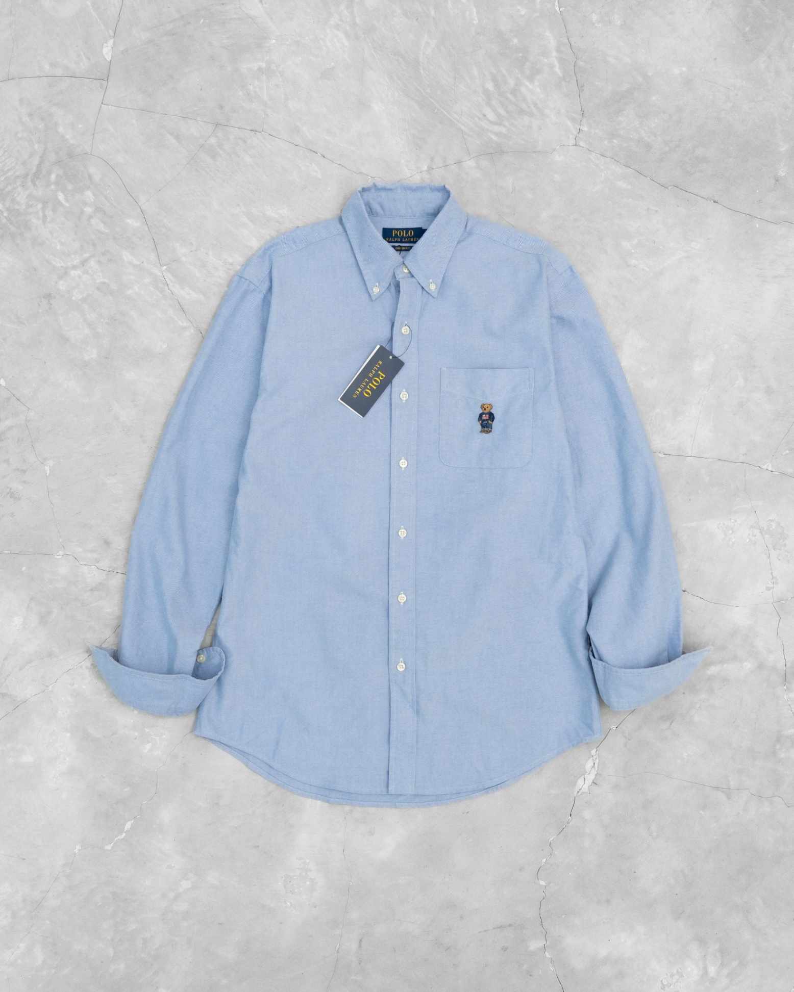 RALPH LAUREN CUSTOM FIT OXFORD LOGO BEAR NA SHIRT - BLUE