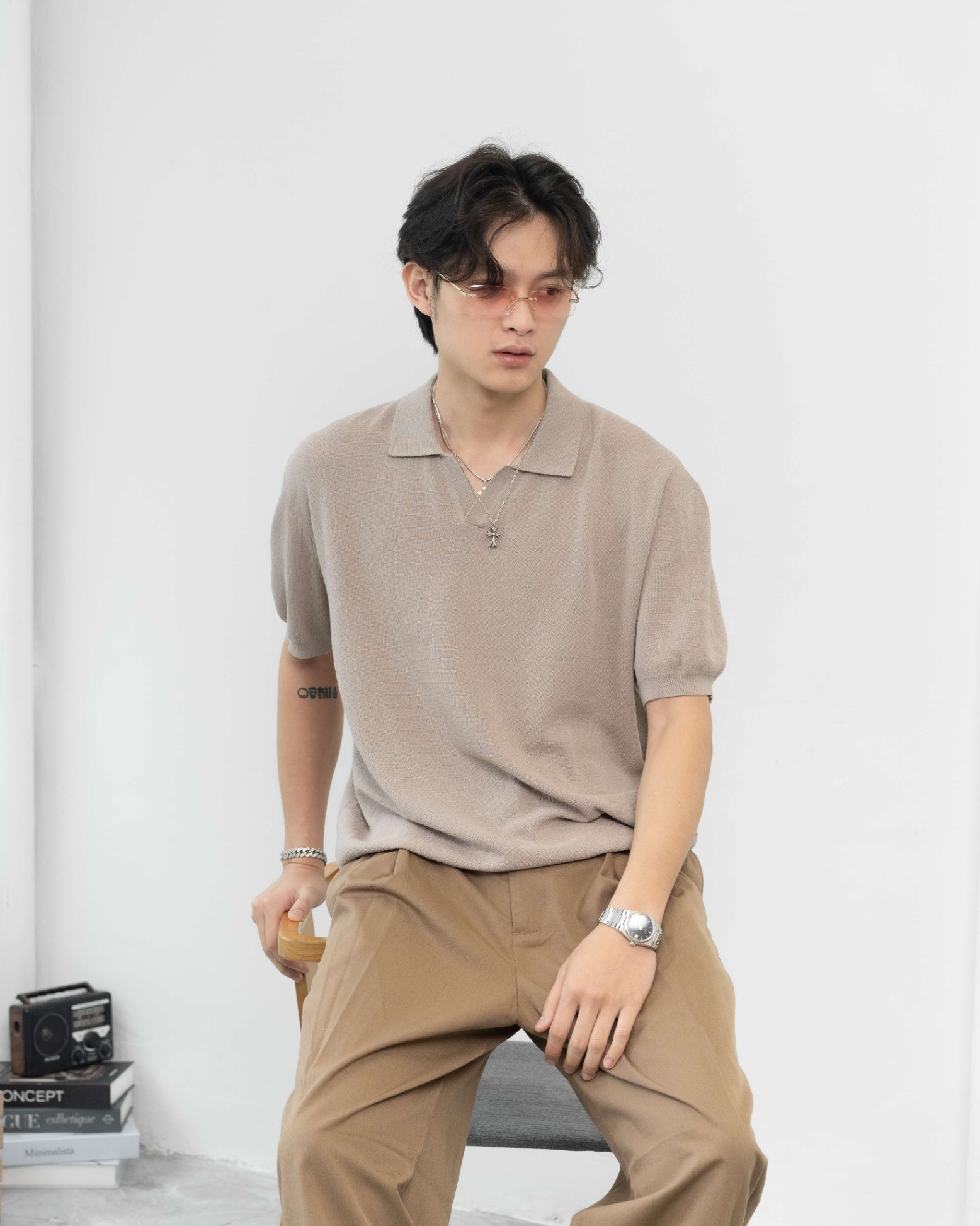 MUSINSA COOL TOUCH SLIT NECK KNITTED POLO SHIRT