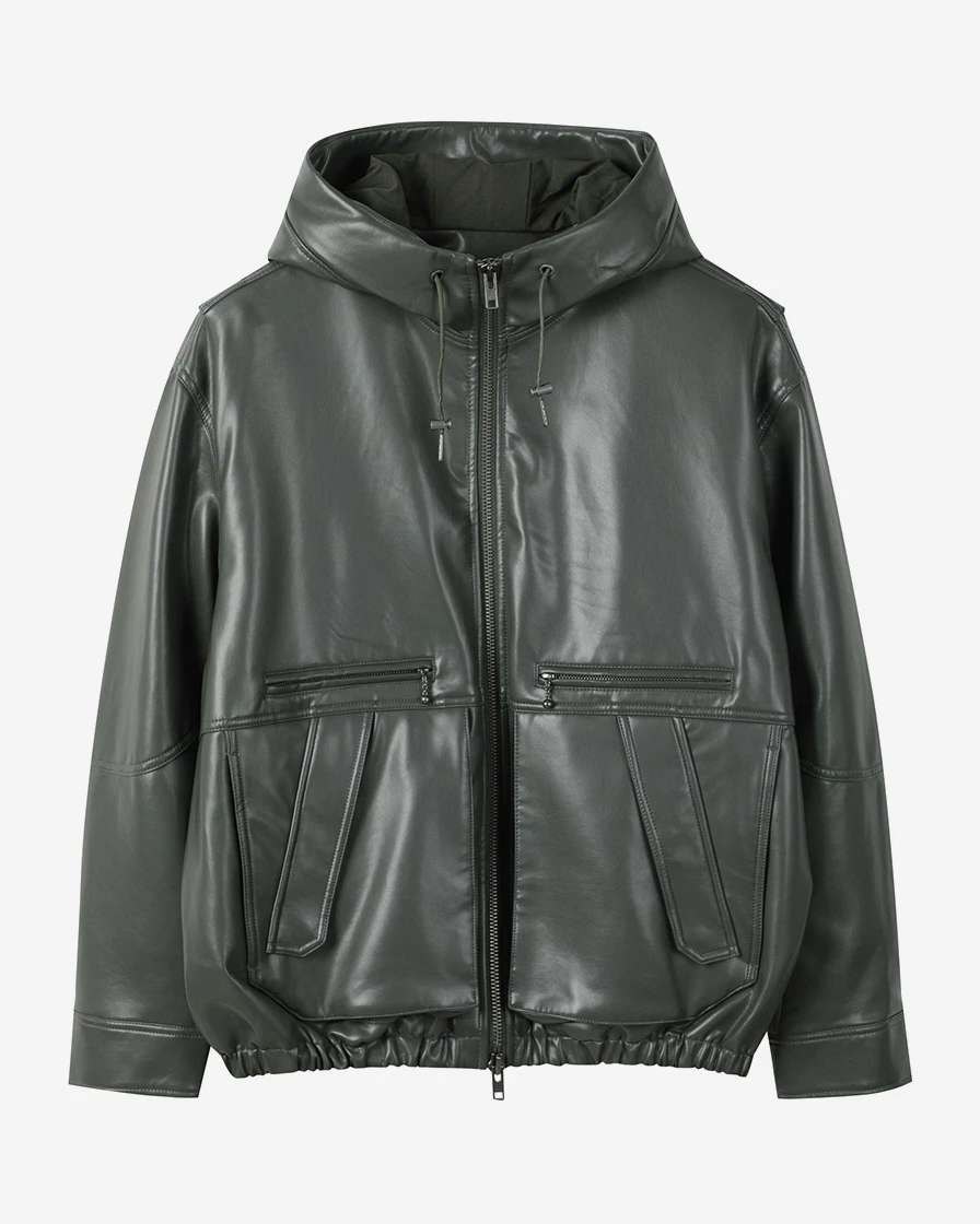 CUSTOMELLOW LEATHER HOODED JACKET