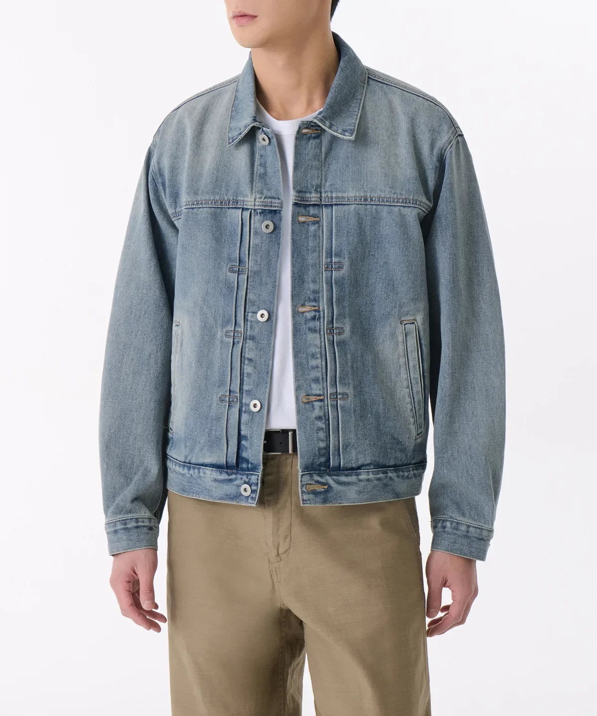 MUSIN.SA RELAXED PLEATED DENIM TRUCKER JACKET