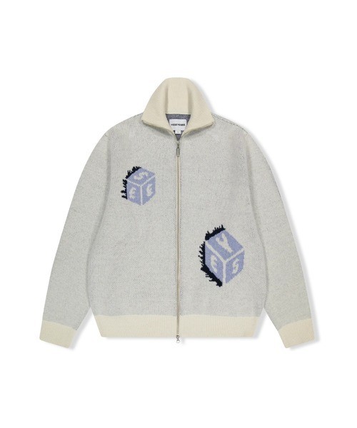 Y.E.S DICE FULL ZIP-UP KNIT CARDIGAN