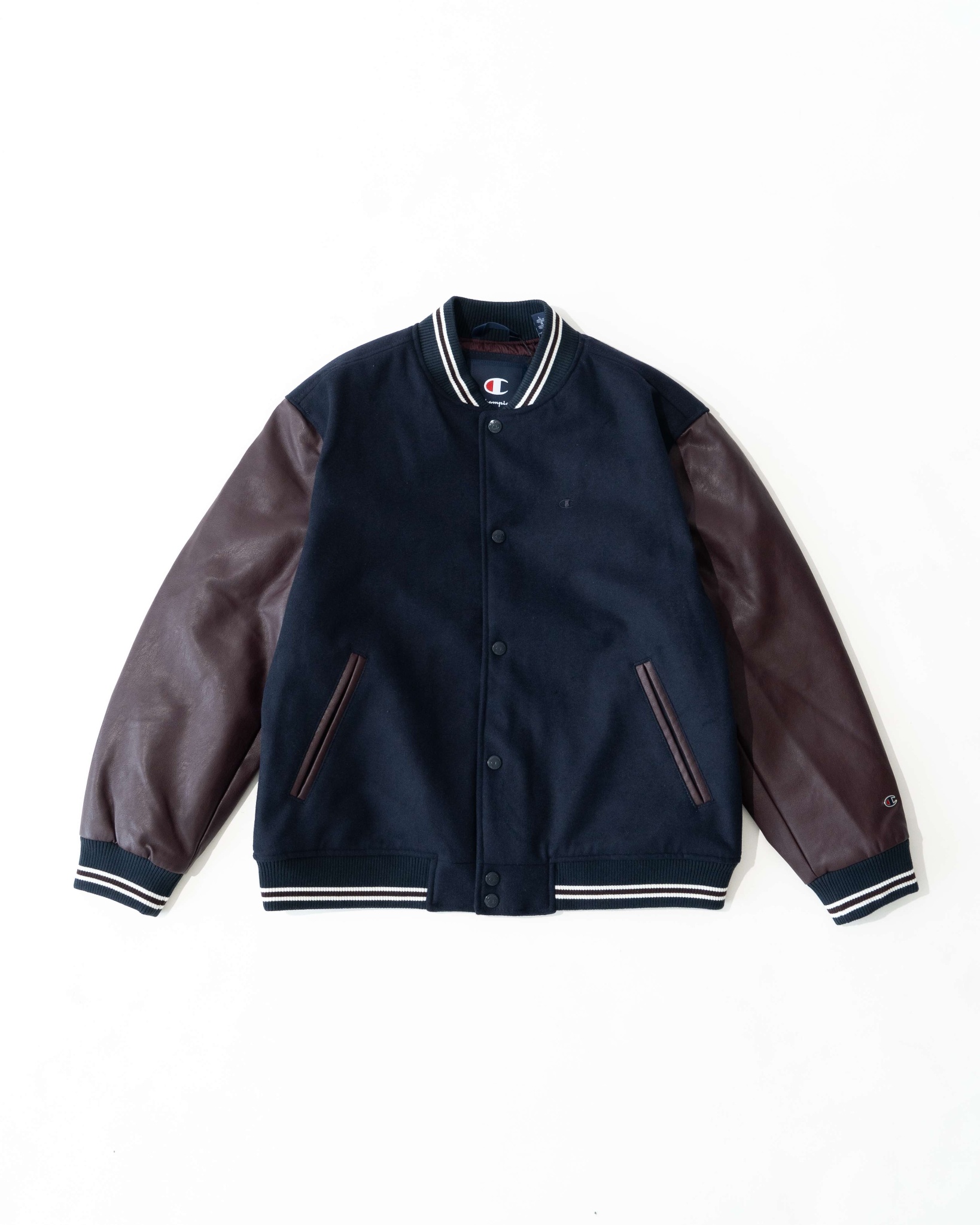 CHAM.PI.ON SMALL ICONIC LOGO VARSITY JACKET