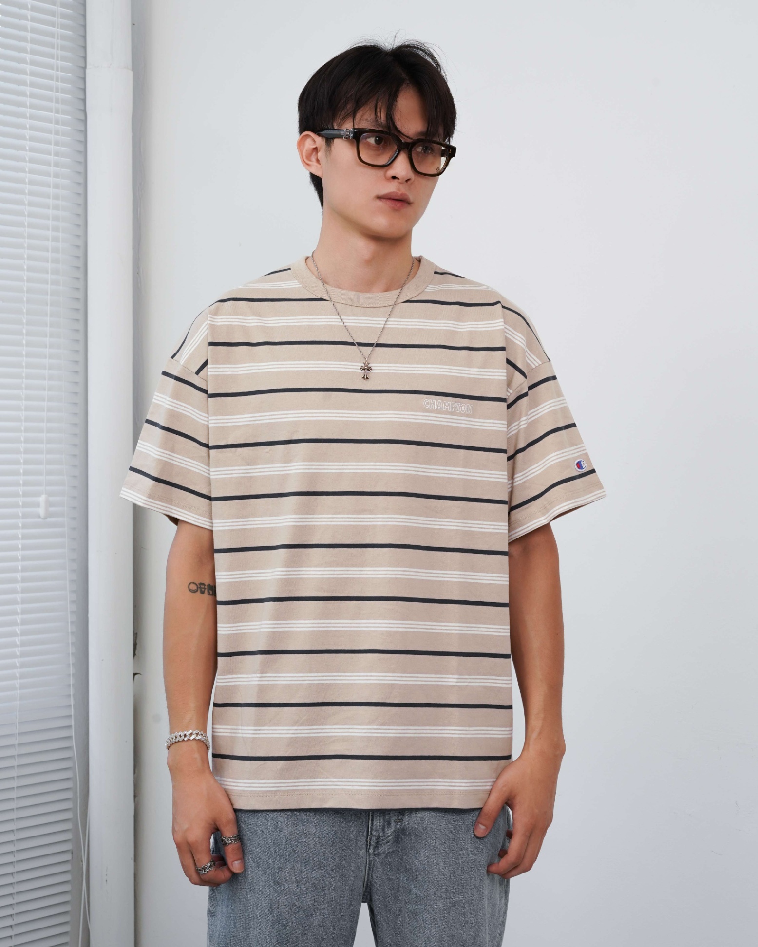 CHAMPION STRIPED GREEN TSHIR.T