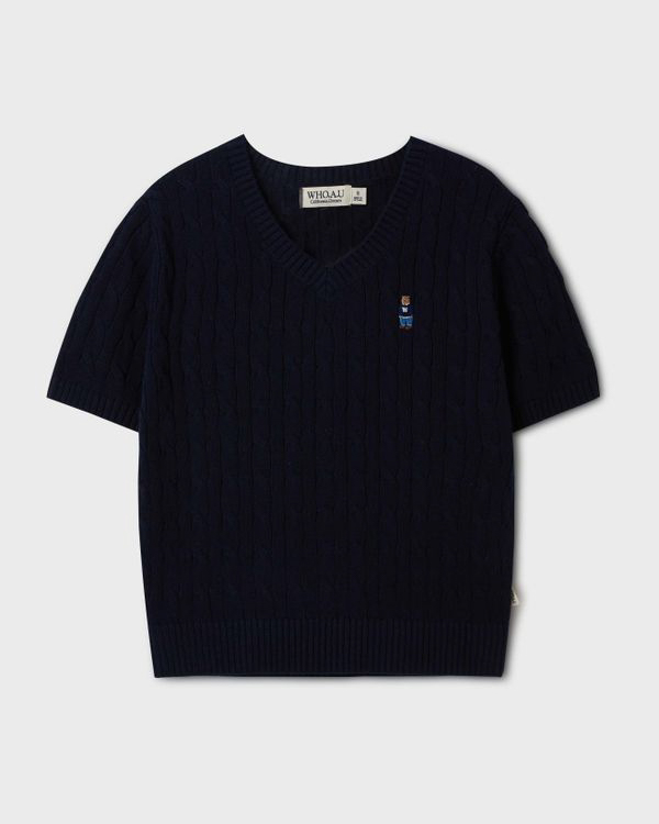 WH A.U SIEVE V-NECK SHORT SLEEVE SWEATER