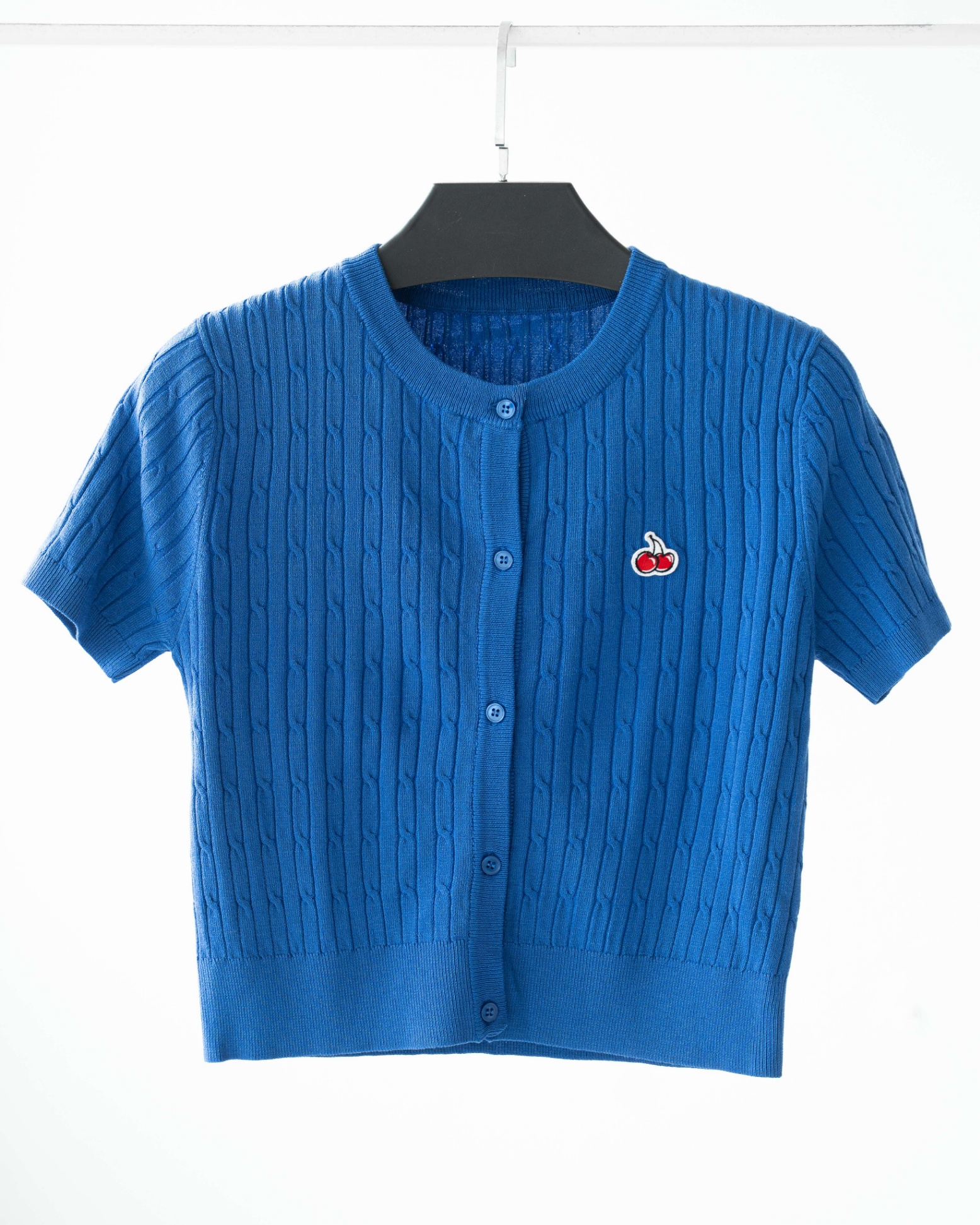 KIR.S.H SMALL CHERRY CABLE CROP SHORT SLEEVE KNIT CARDIGAN