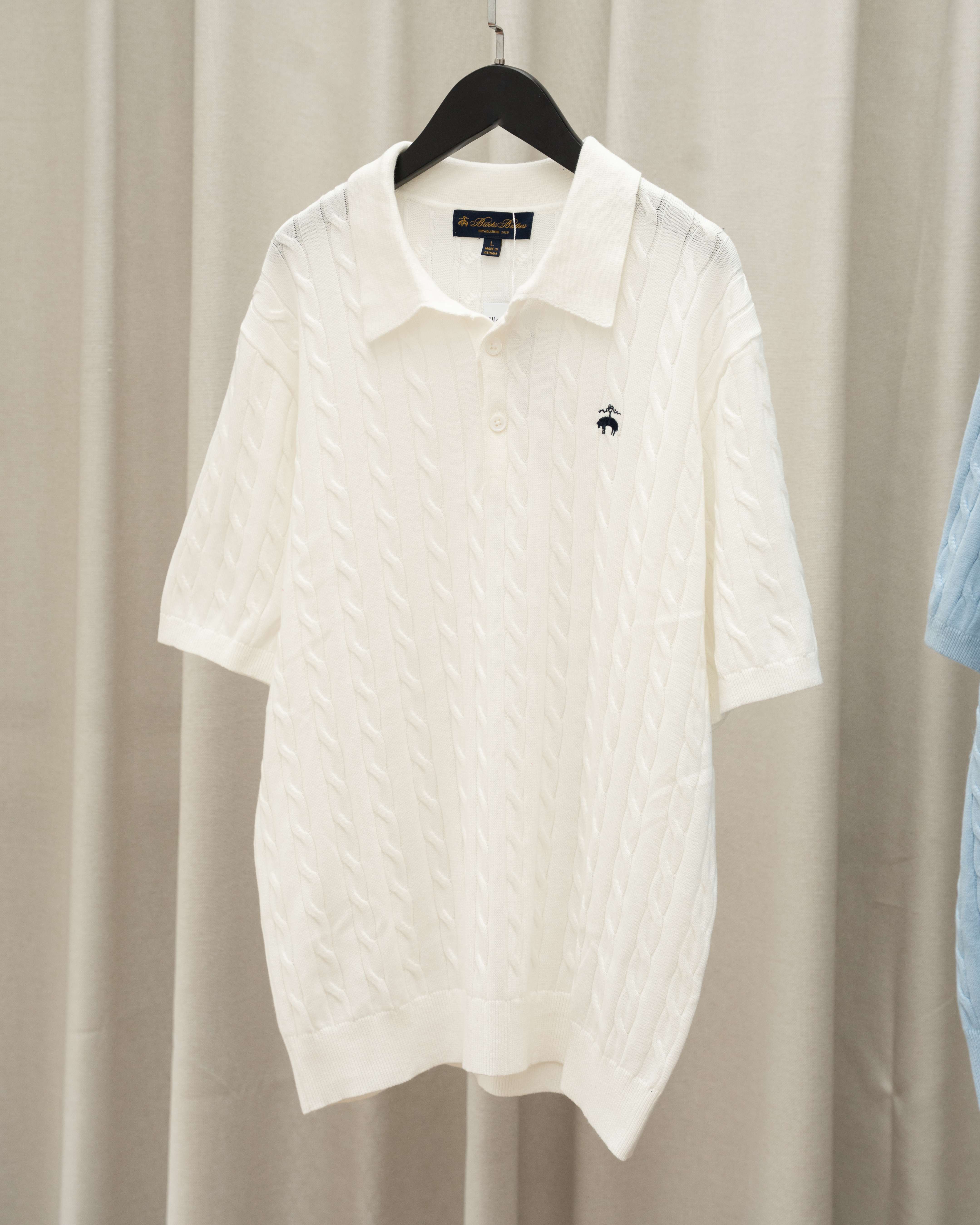 BROO BROTHE CABLE KNIT POLO SHIRT