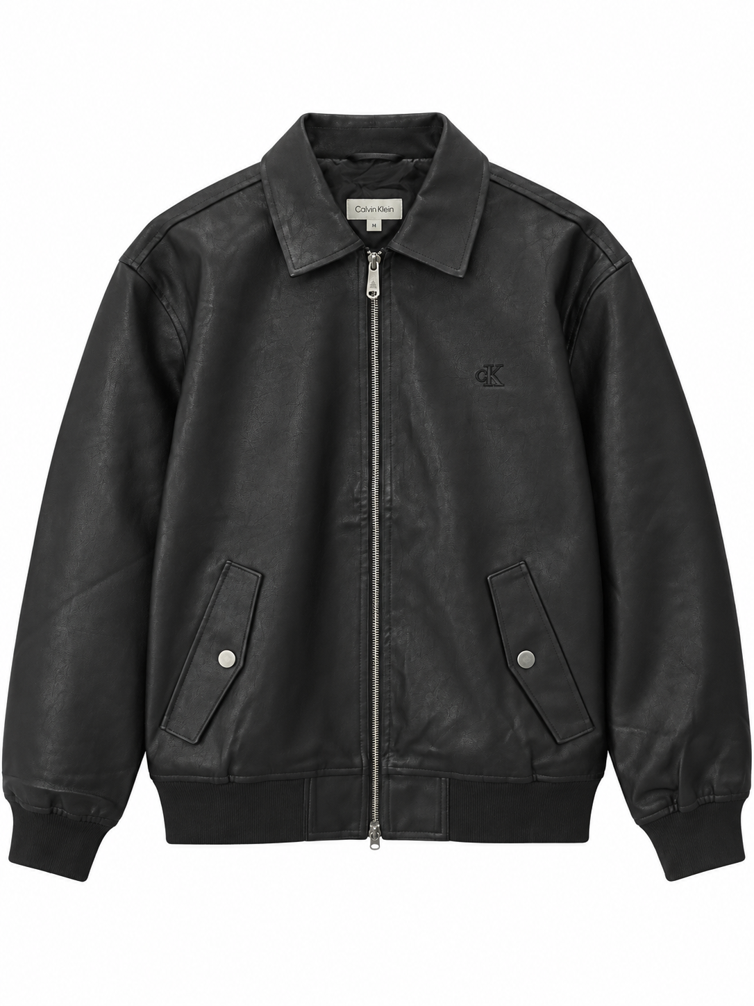 CK LOGO EMBRODERED LEATHER JACKET