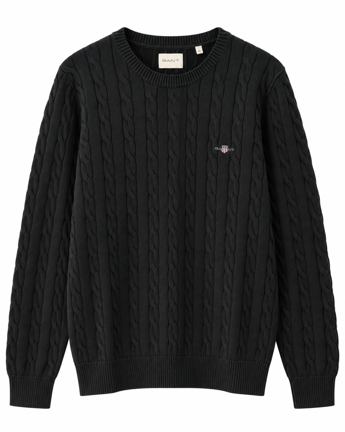 GAN COTTON CA.BLE C-NECK KNI.T - BLACK