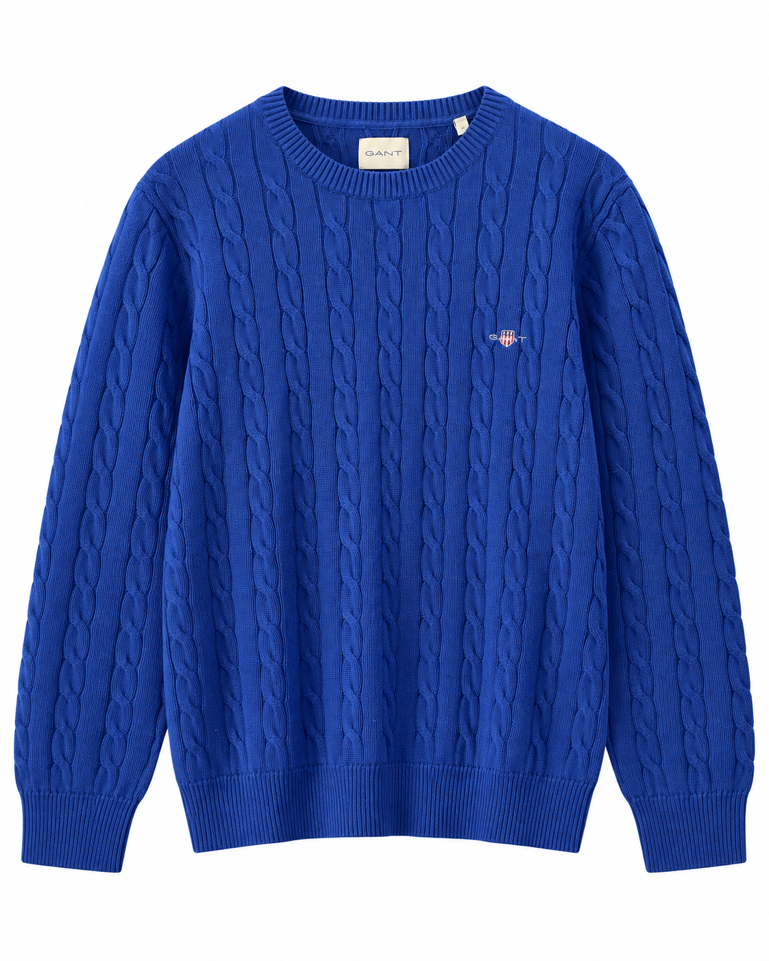 GAN COTTON CA.BLE C-NECK KNI.T - CRISP BLUE