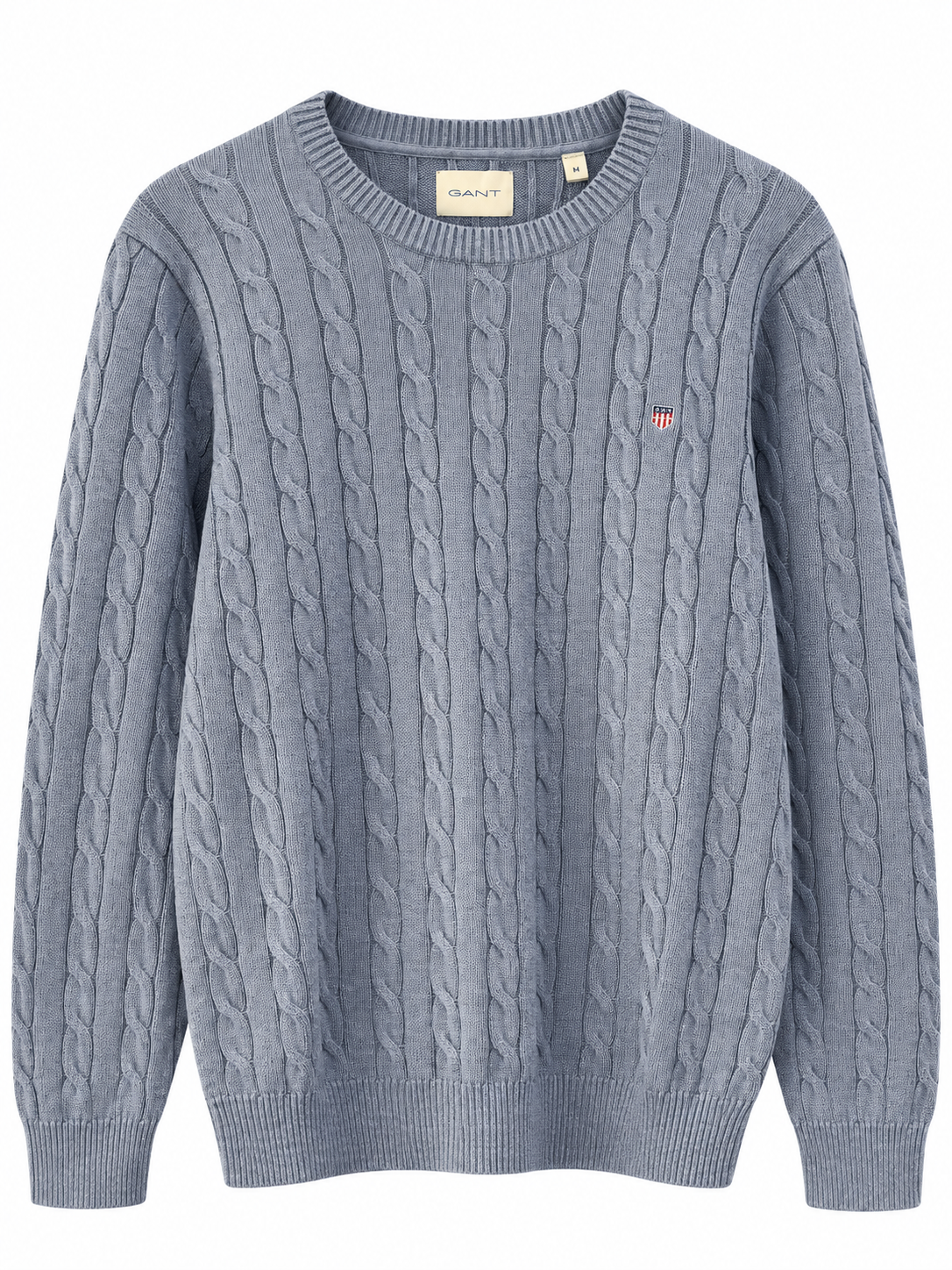GAN COTTON CA.BLE C-NECK KNI.T - FADED DENIM