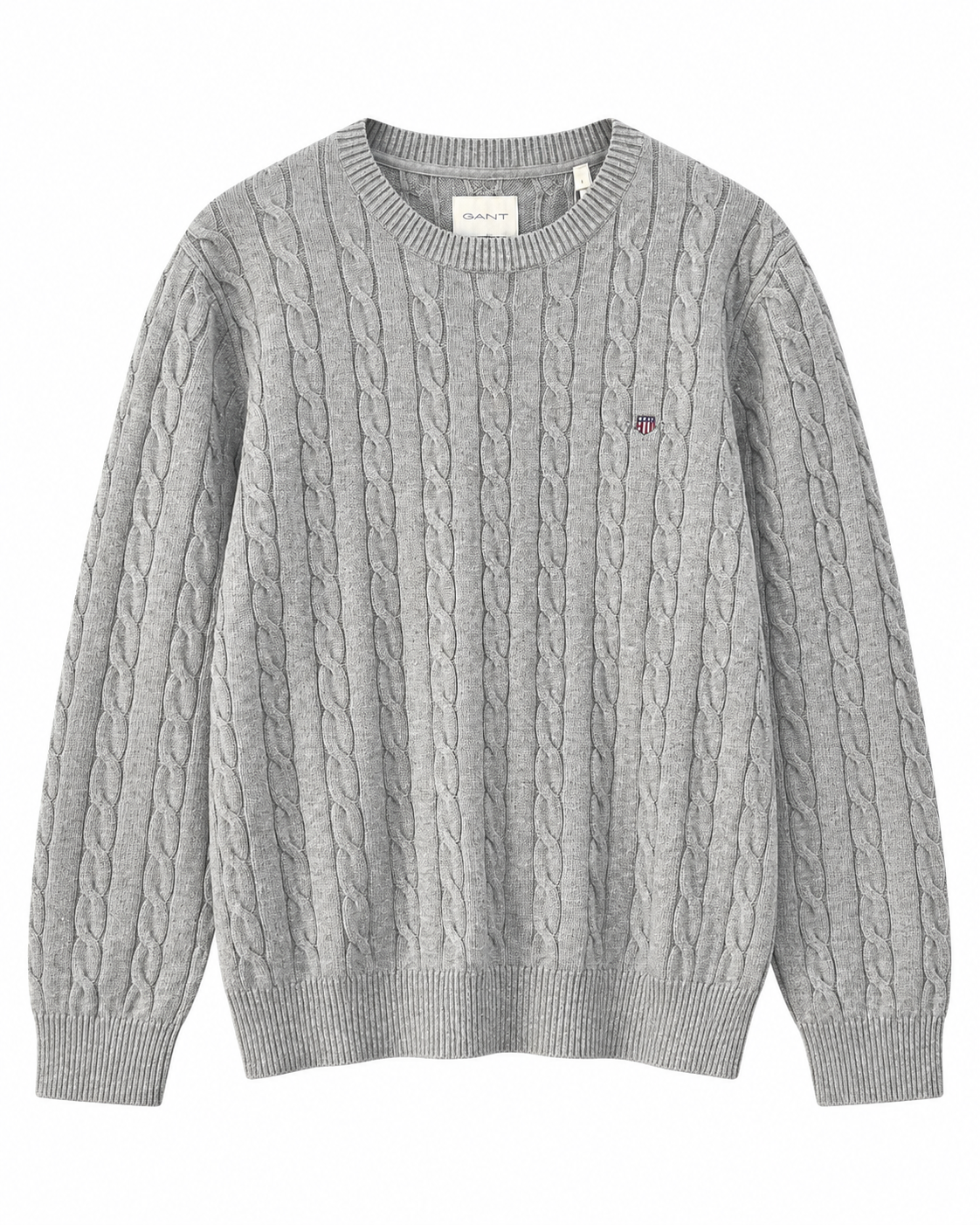 GAN COTTON CA.BLE C-NECK KNI.T - GREY MELANGE