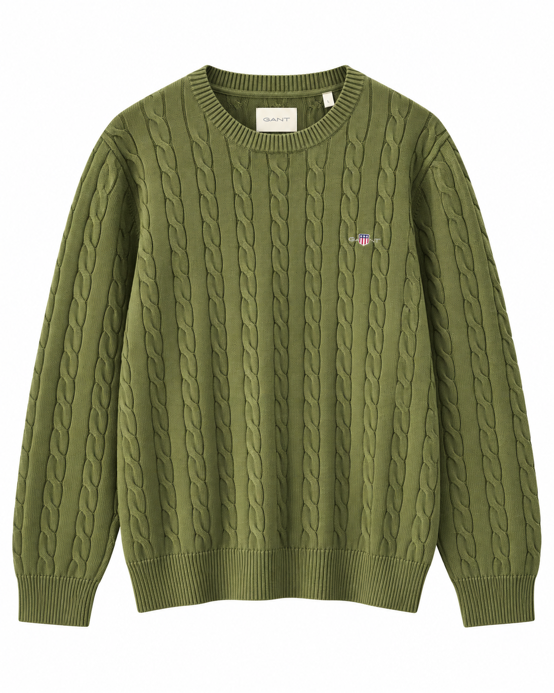 GAN COTTON CA.BLE C-NECK KNI.T - LIGHT OLIVE