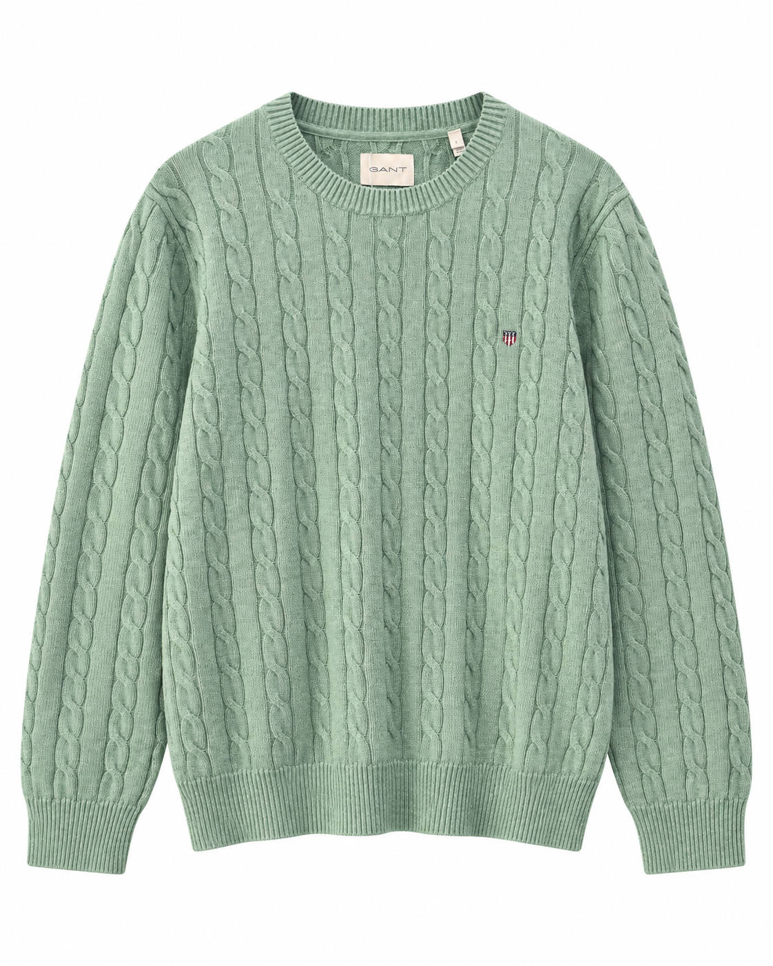 GAN COTTON CA.BLE C-NECK KNI.T - SOFT GREEN MELANGE