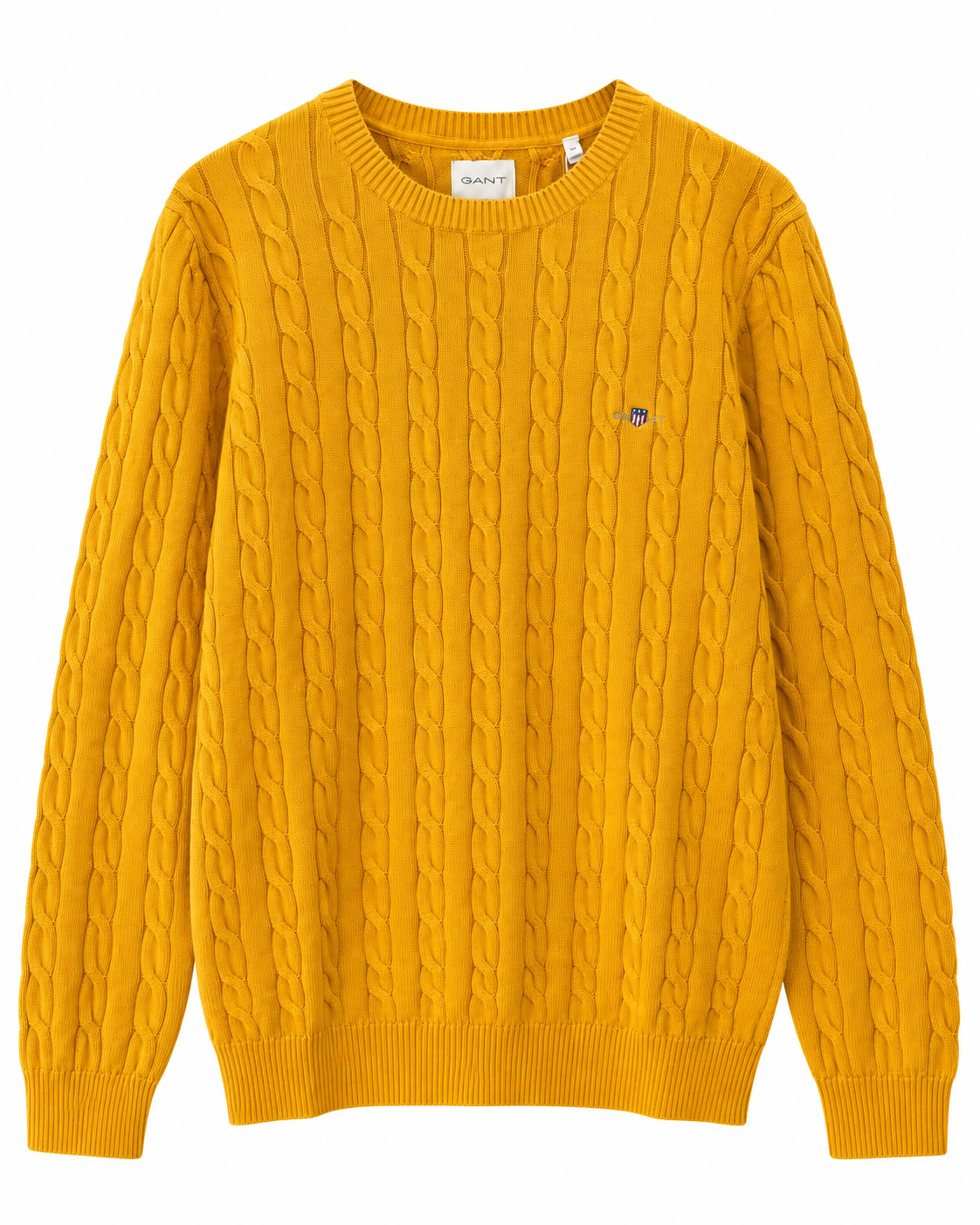 GAN COTTON CA.BLE C-NECK KNI.T - YELLOW LICHEN