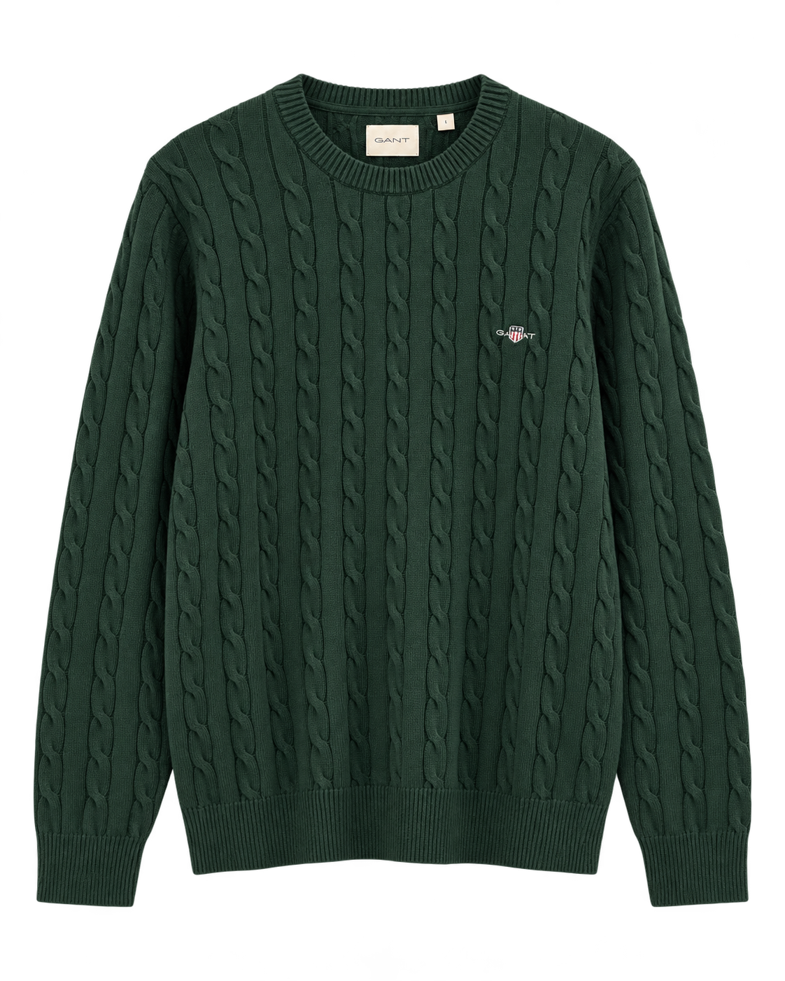 GAN COTTON CA.BLE C-NECK KNI.T - TARTAN GREEN