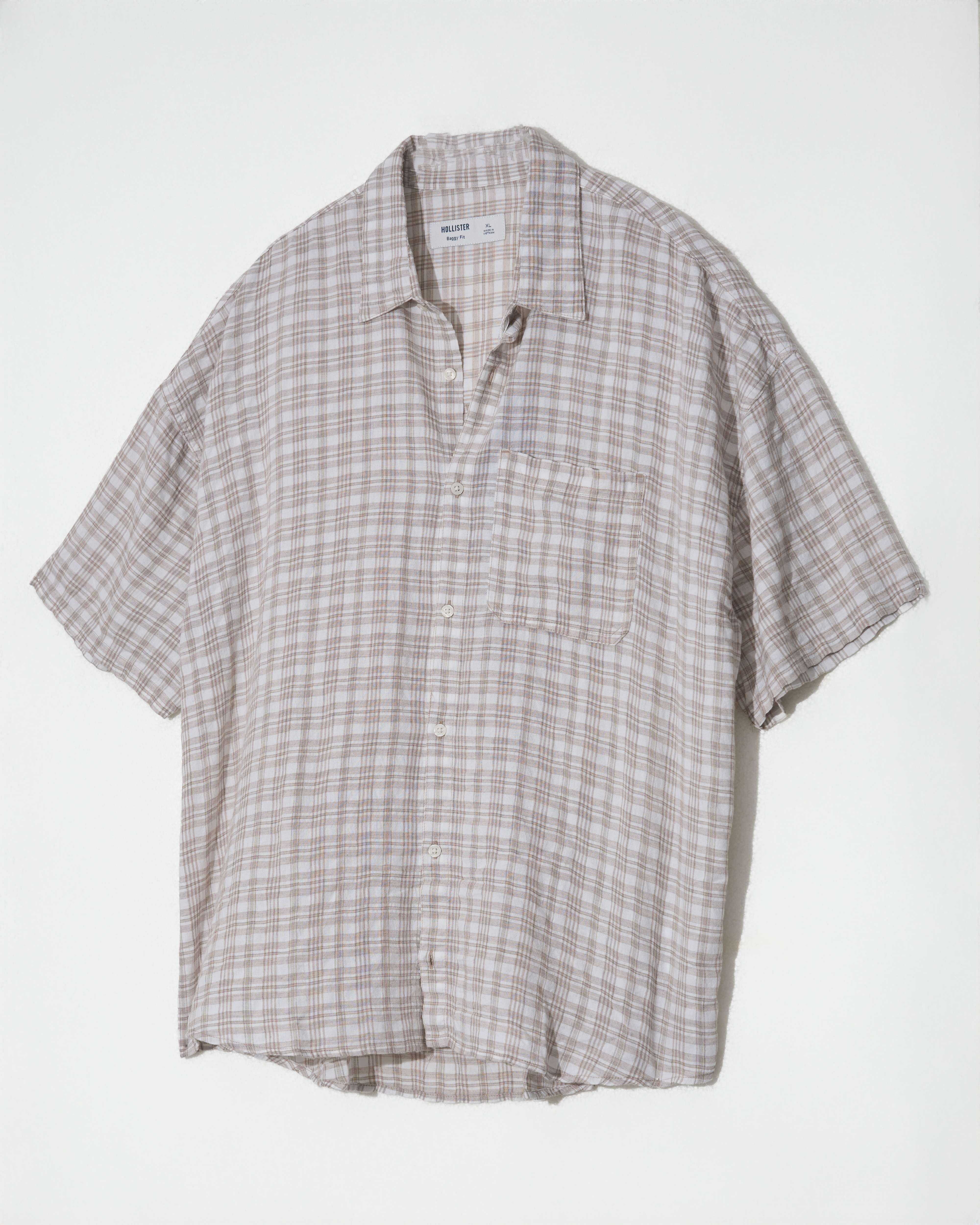 HLT BAGGY FIT POCKET KARO SLEEVE SHORT SHIRT