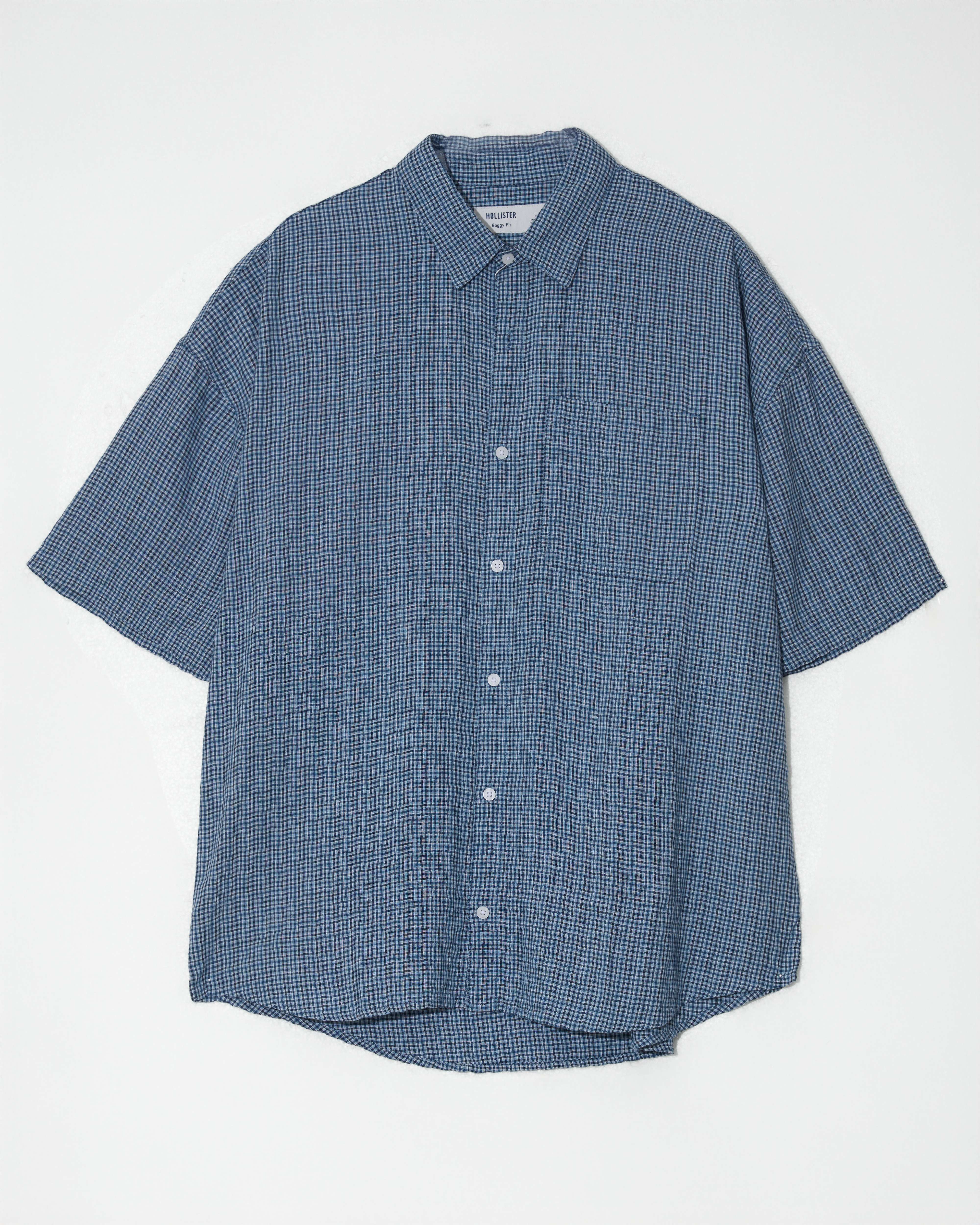 HLT BAGGY FIT POCKET SMALL KARO SLEEVE SHORT SHIRT