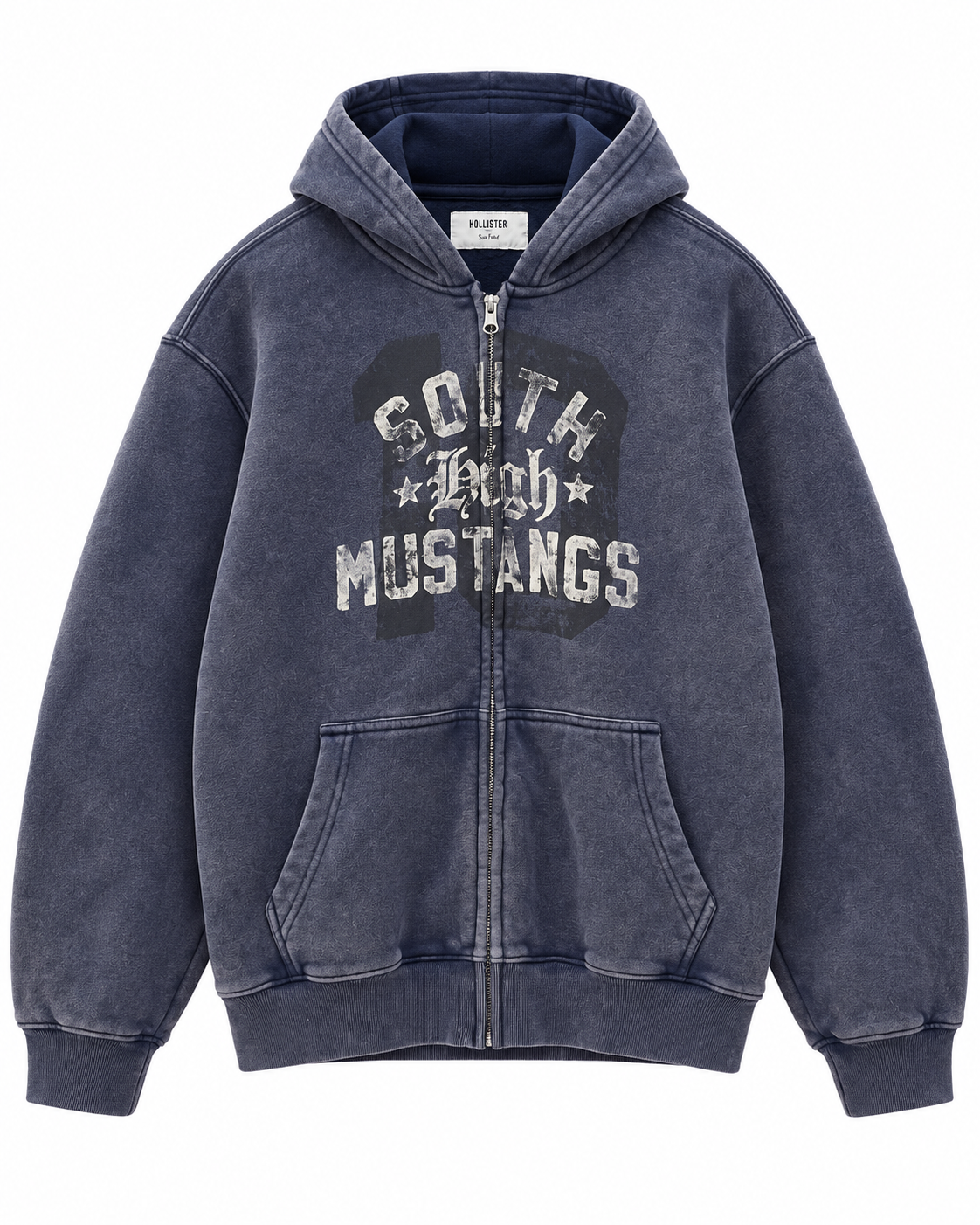HOLLIS MUSTANGS BOXY ZIP.UP WASH HOODIE