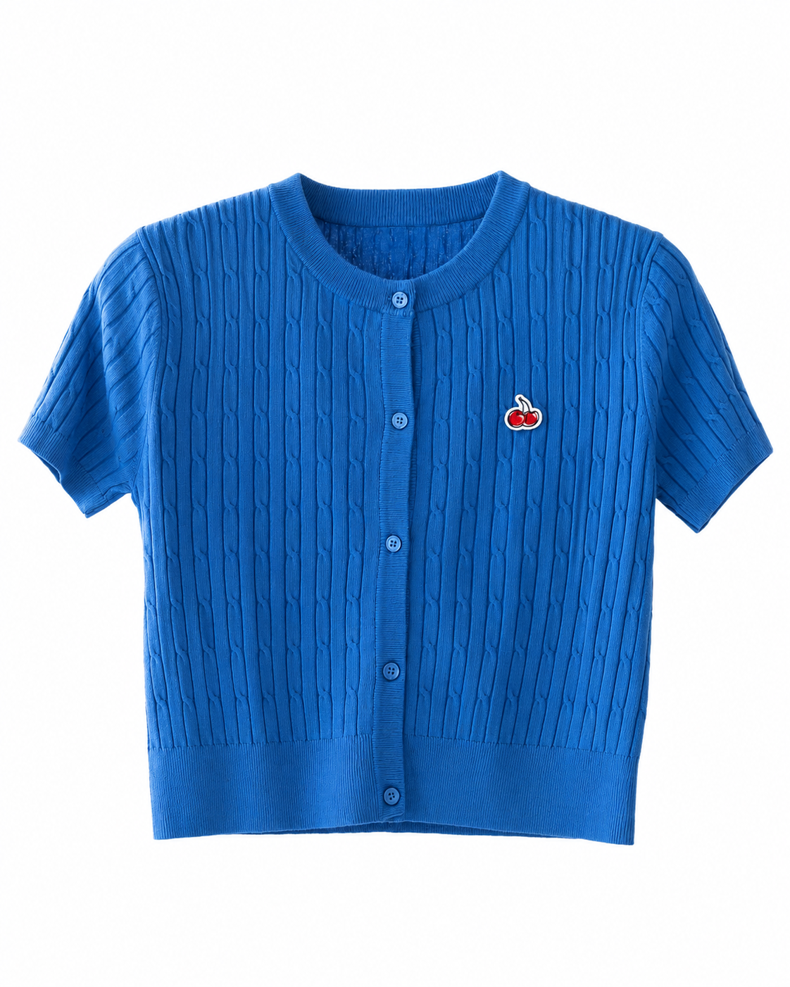 KIR.S.H SMALL CHERRY CABLE CROP SHORT SLEEVE KNIT CARDIGAN