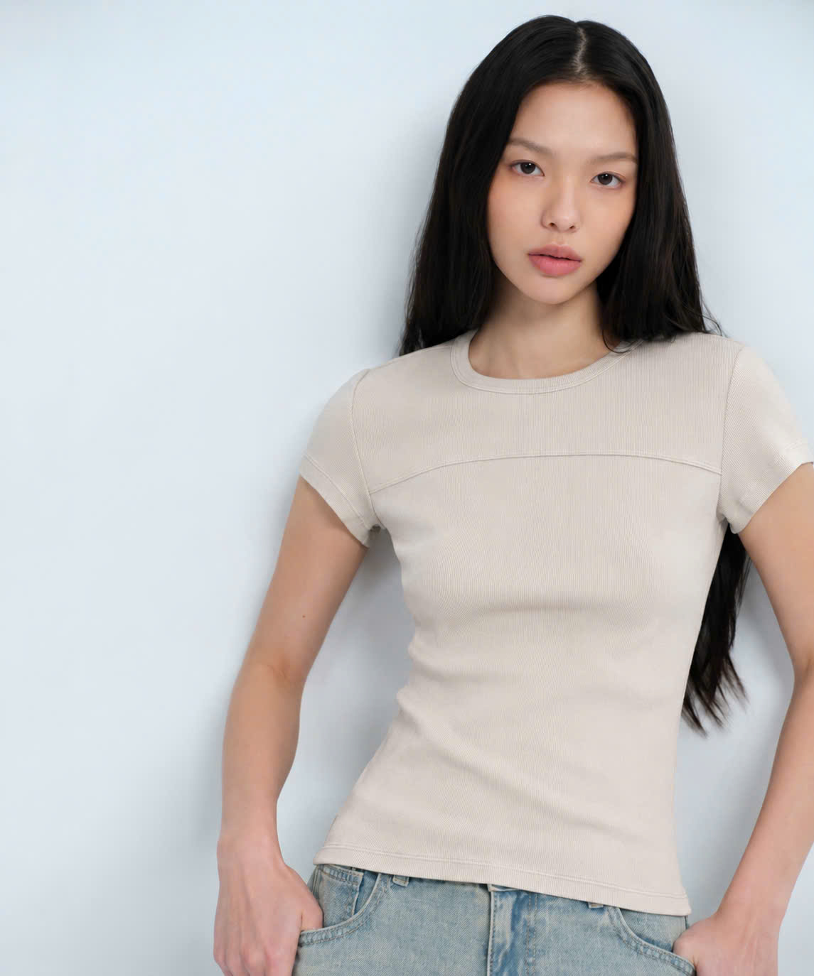 MSS RIBBED PIGMENT SLIM T-SHIRT