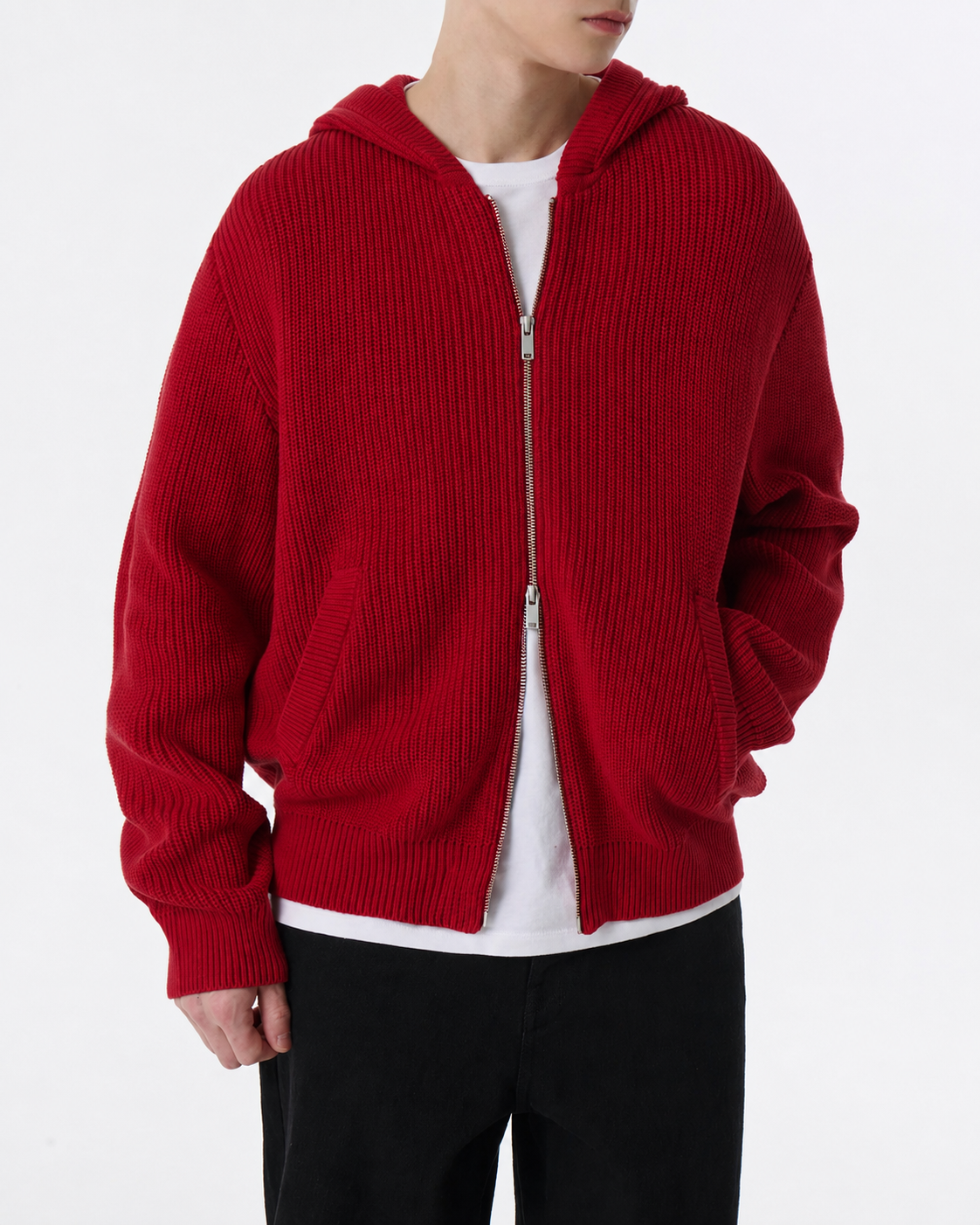 MUSIN HOODED KNIT FULL ZIP JACKET